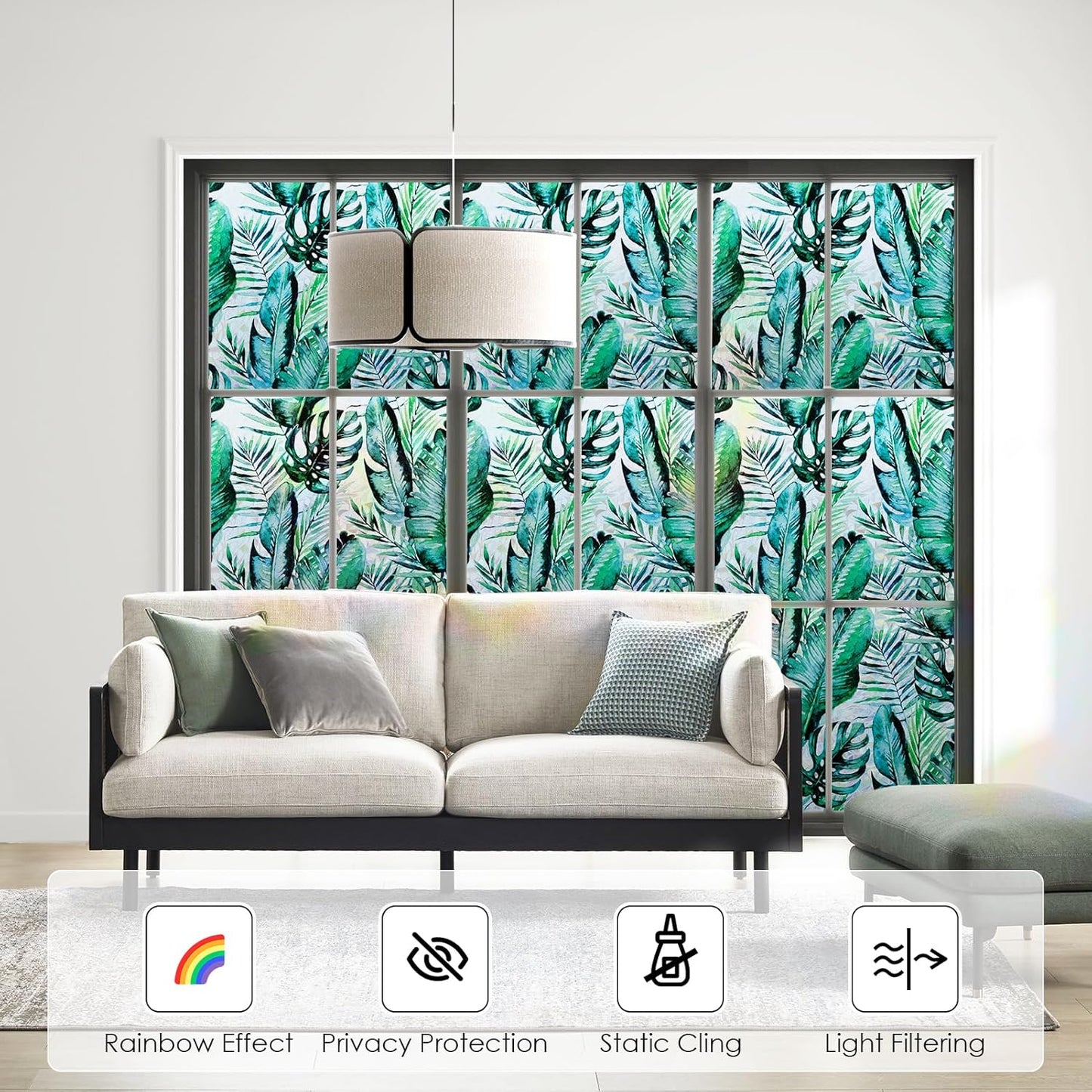 DKTIE Nature Pattern Rainbow Window Film Decorative Stained Glass Window Film Static Cling Films Easy Apply Removable Comes with Tools (U560-rainbow, 17.7" x 78.7")