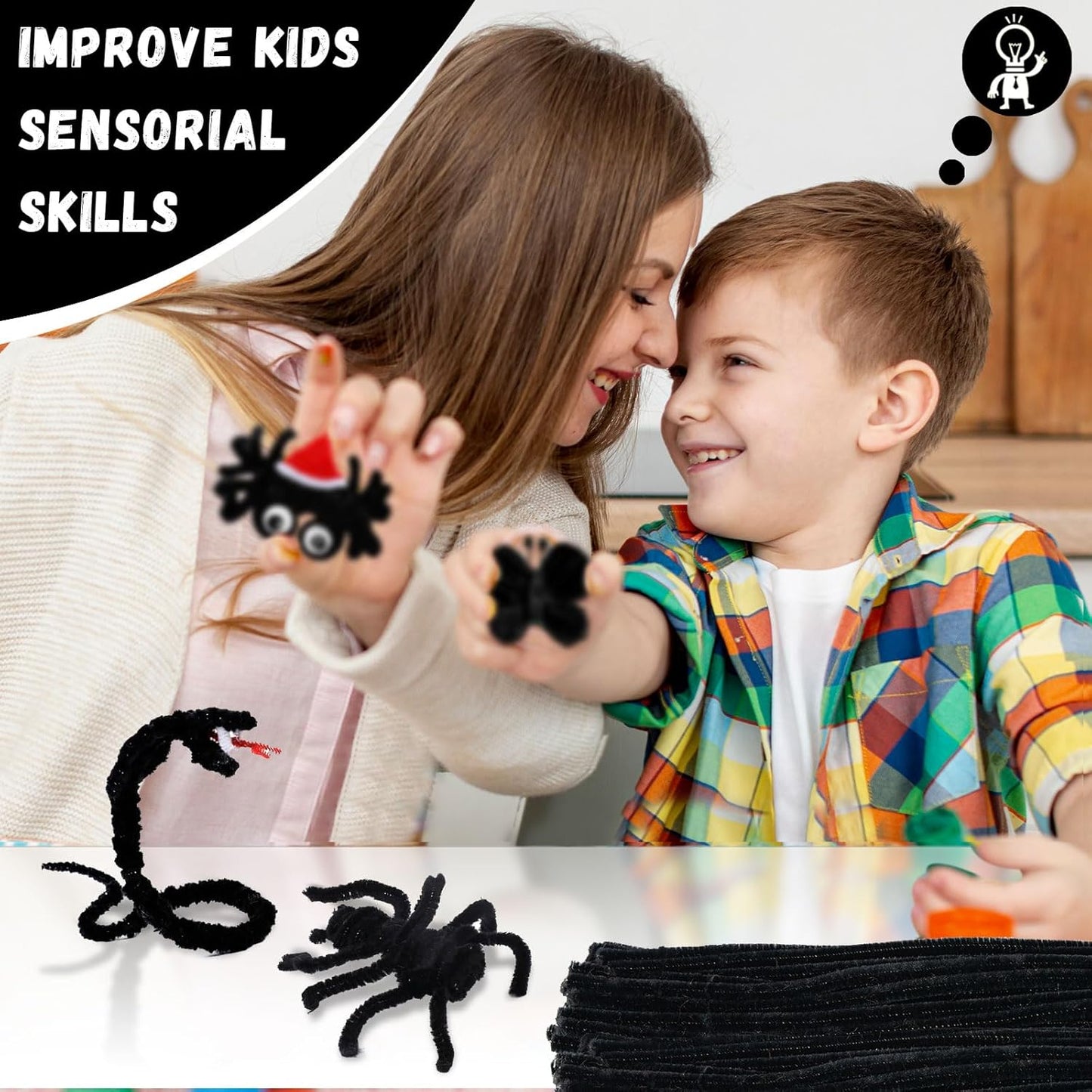 Black Pipe Cleaners for Crafts,200PCS Chenille Stems,Craft Supplies,Halloween Crafts for Kids,DIY Decor Ccrafts for Adults,Kids Games Toys for Ages 8-13,Christmas Birthday Gift,Craft Sticks