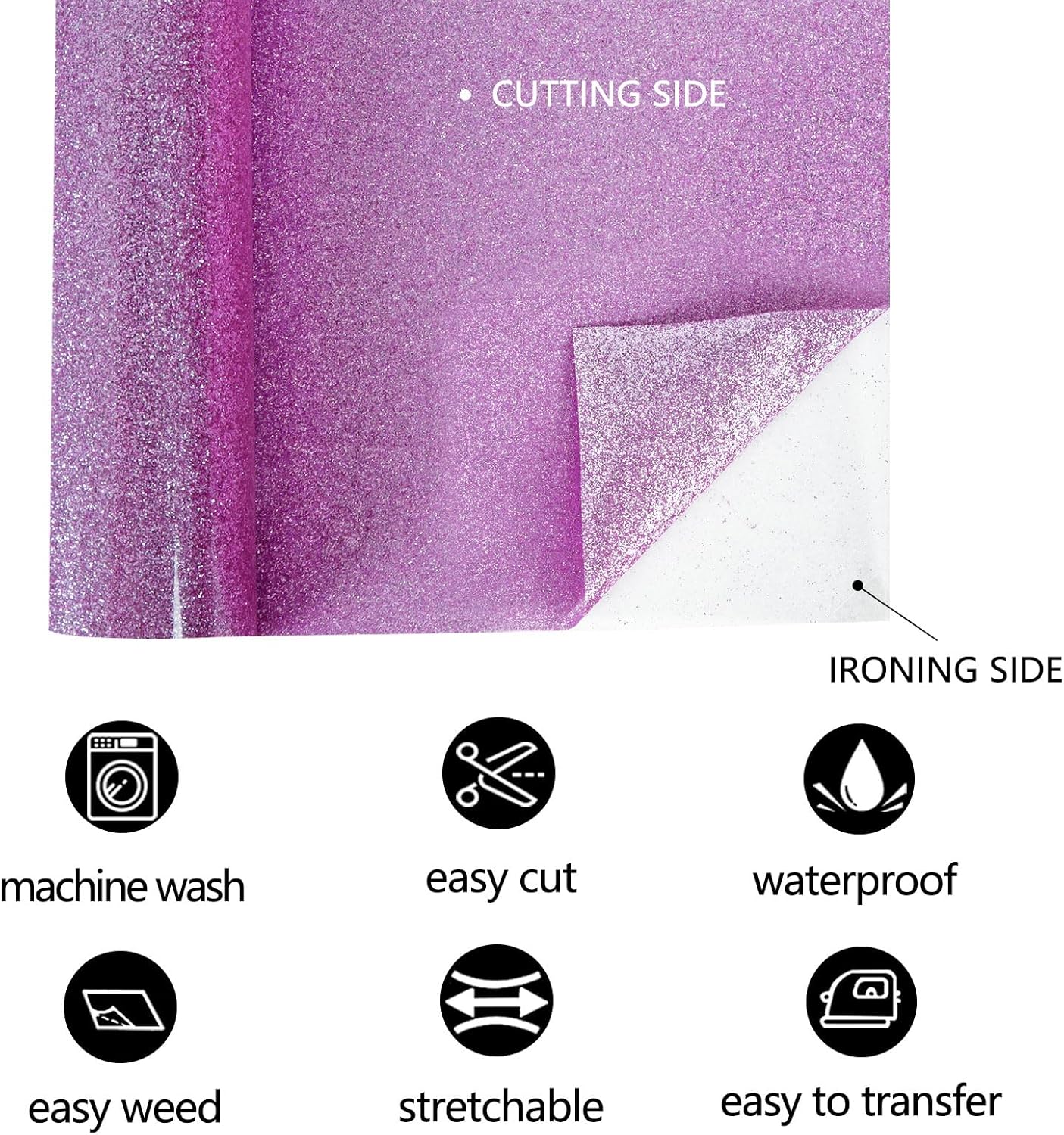 FUNKAKA Glitter Purple Pink HTV Heat Transfer Vinyl Rolls, 12" x 25ft PU Iron on Vinyl for T-Shirt Purple Pink Glitter HTV Vinyl for All Cutter Machines Easy to Cut & Weed for Heat Vinyl Design