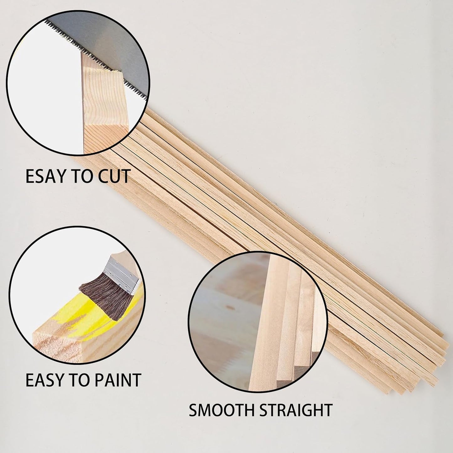 Premium 1/4" x 12" Balsa Wood Sticks 50pcs - Square Unfinished Lightweight for Architectural Models, DIY Crafts