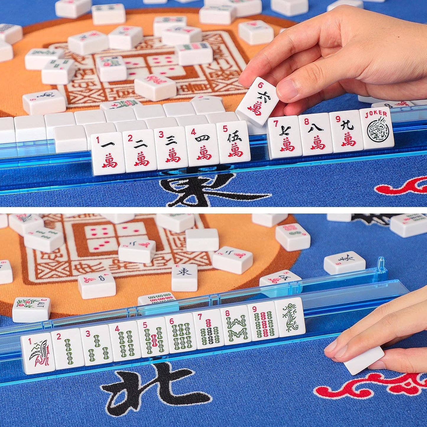 American Mahjong Game Set, 166 White Tiles, 4 All-in-One Color Rack/Pushers, Complete Mahjong Set with Pink Printed Carrying Bag