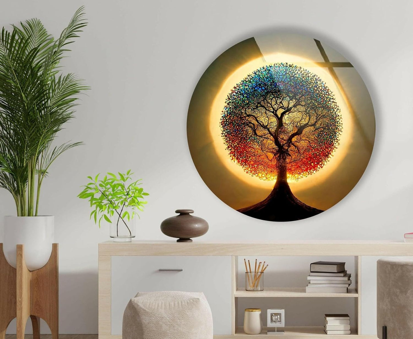 My Photostation.com 15.8''(40cm) Diameter Life of Tree Round Glass Wall Art Tempered Glass Printing Wall Decor Large Wall Art Wall Hangings