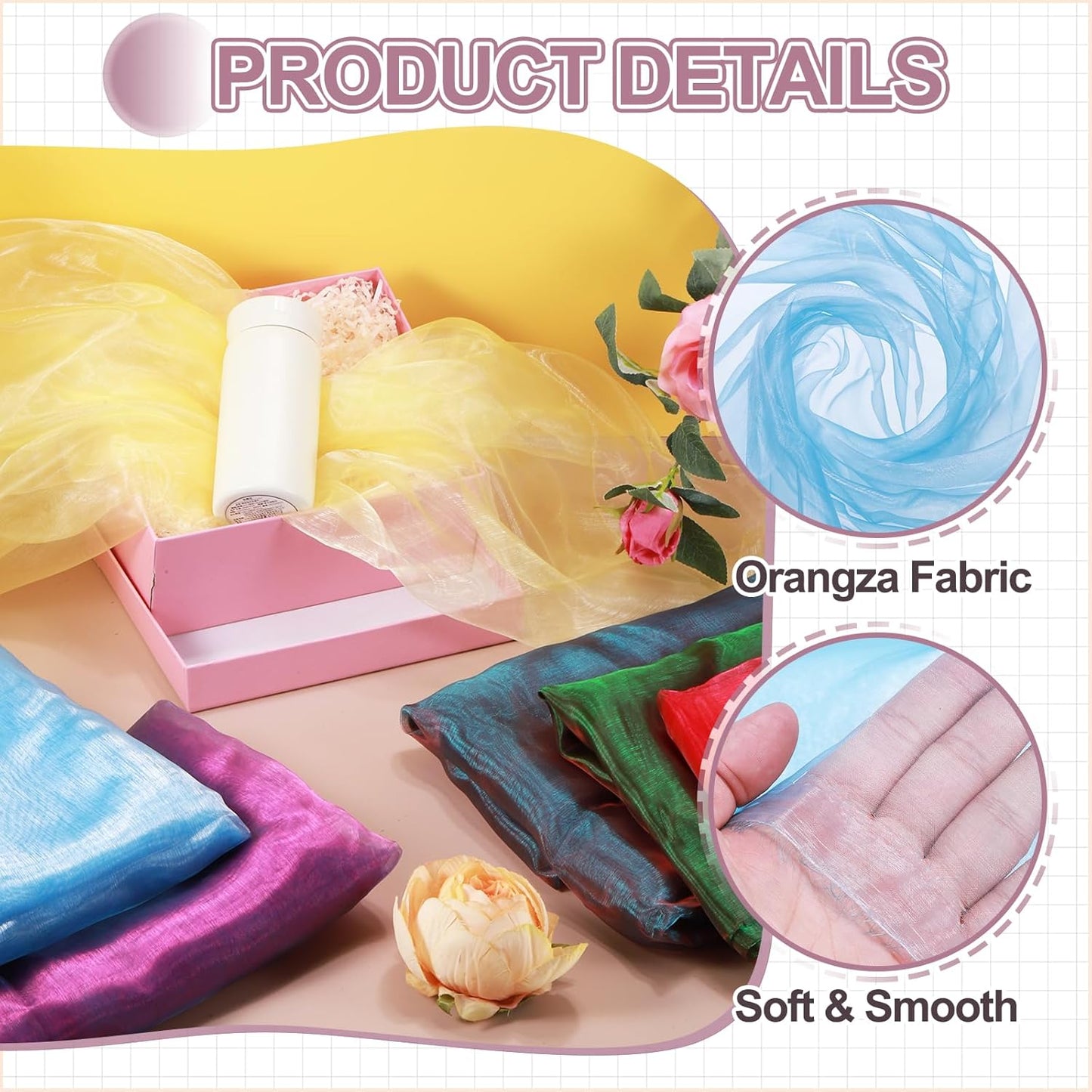 MECCANIXITY Iridescent Sheer Organza Fabric, 2 Yards x 59 Inches Solid Holographic Shiny Fabric Organza Cloth for Wedding, Curtains, Costume, Photo Background, Gradient Light Blue