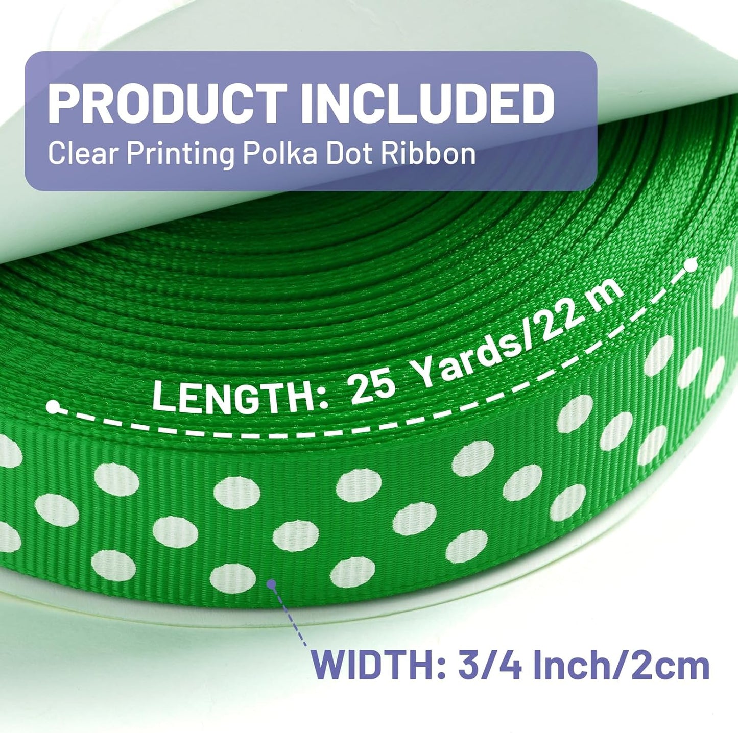Polka Dot Grosgrain Ribbon 3/4 Inch, 25 Yards Spool Green and White Polka Dot Ribbon for Christmas Gift Wrapping DIY Crafts Hair Bows Wedding Party Decor Sewing and Home Decoration