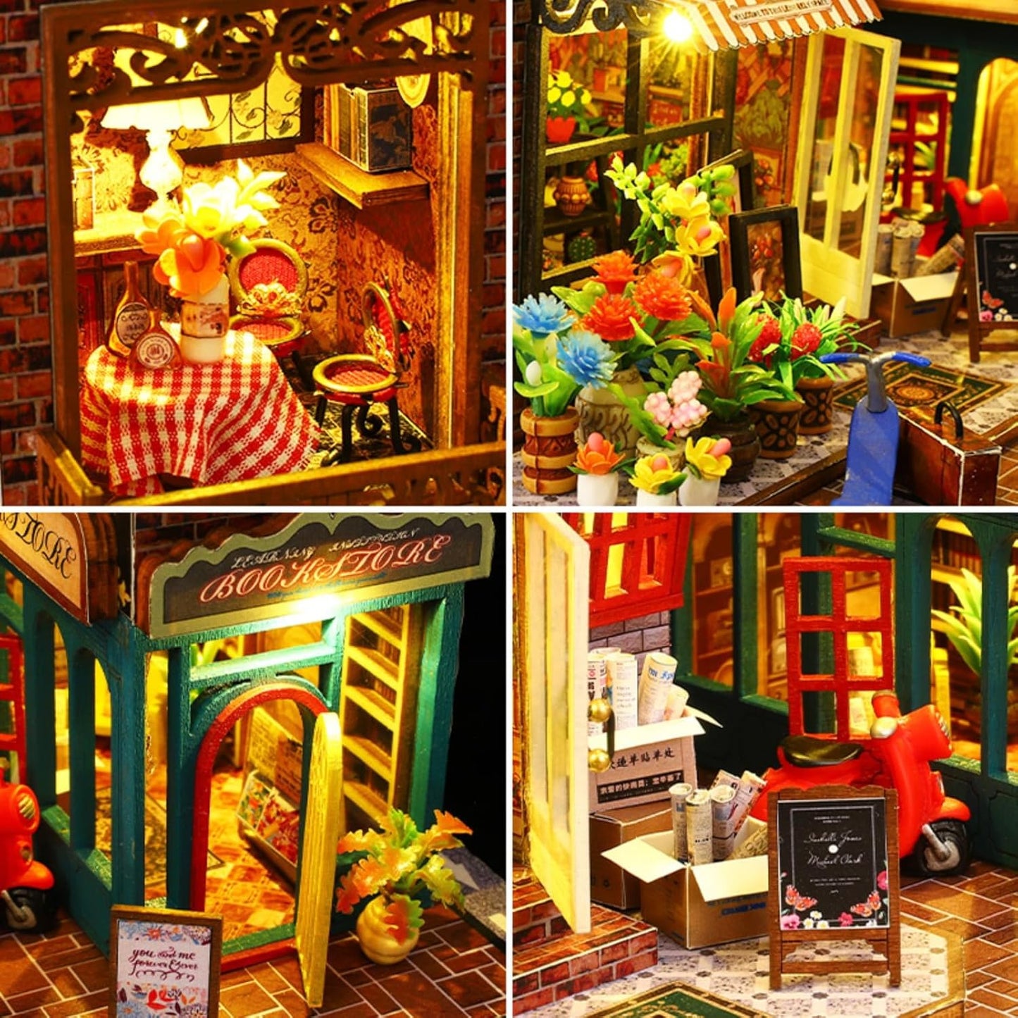 DIY Book Nook Kit - DIY Miniature Dolls House Kit with Furniture and LED Light, 3D Puzzle Wooden Art Bookends, Model Kits for Adults to Build (SCARBROUGH)