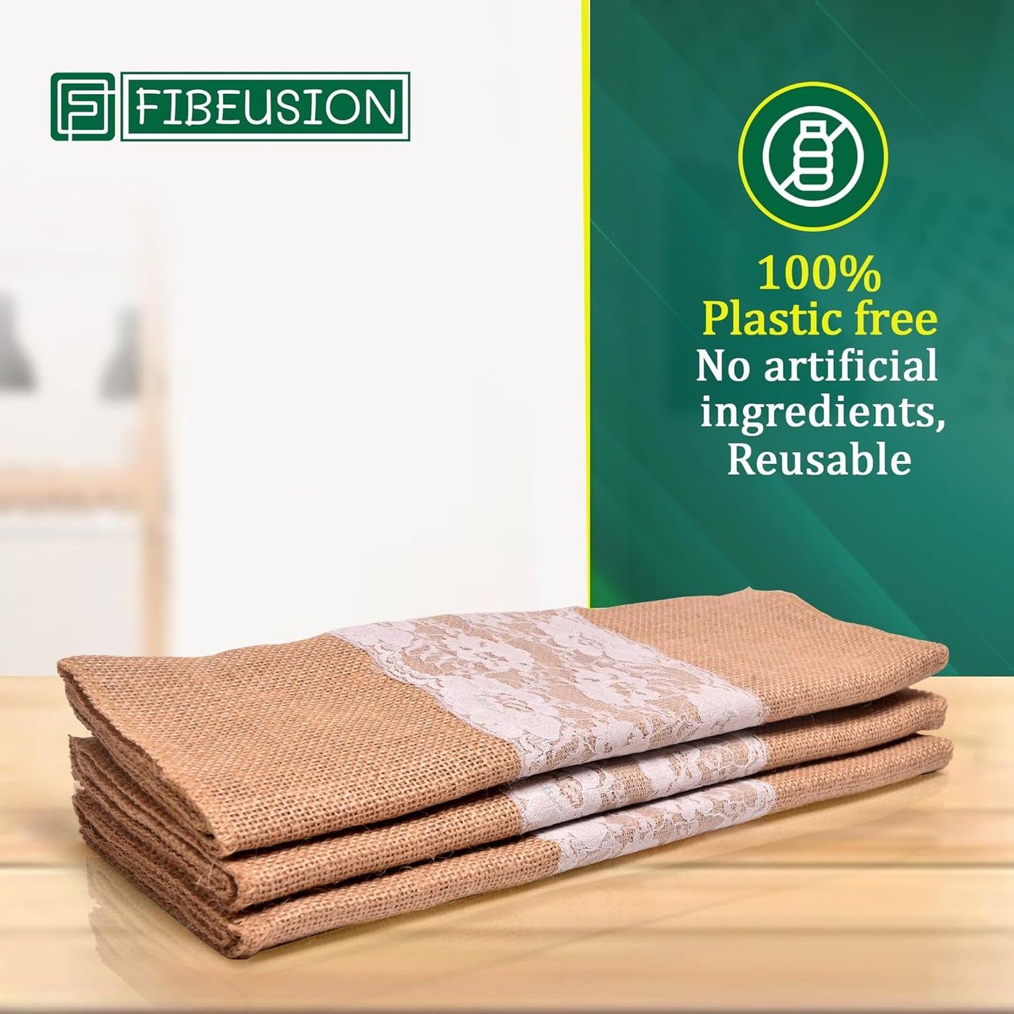 Burlap Lace Table Runner (Pack of 6) – 14”x 72” - No-Fray Finished Edge Natural Table Runner – No Odor, Eco-Friendly Burlap Runner - Perfect for Christmas, Wedding, Thanksgiving