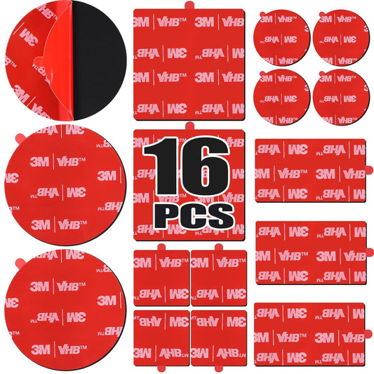 16 Pack 3M VHB 5952 Foam Tape, Double-Sided Heavy Duty Mounting Tape – 1 Inch & 2 Inch, Square, Rectangle & Round Shapes, Waterproof & Heat Resistant, for Car, Home Decor & Outdoor Use