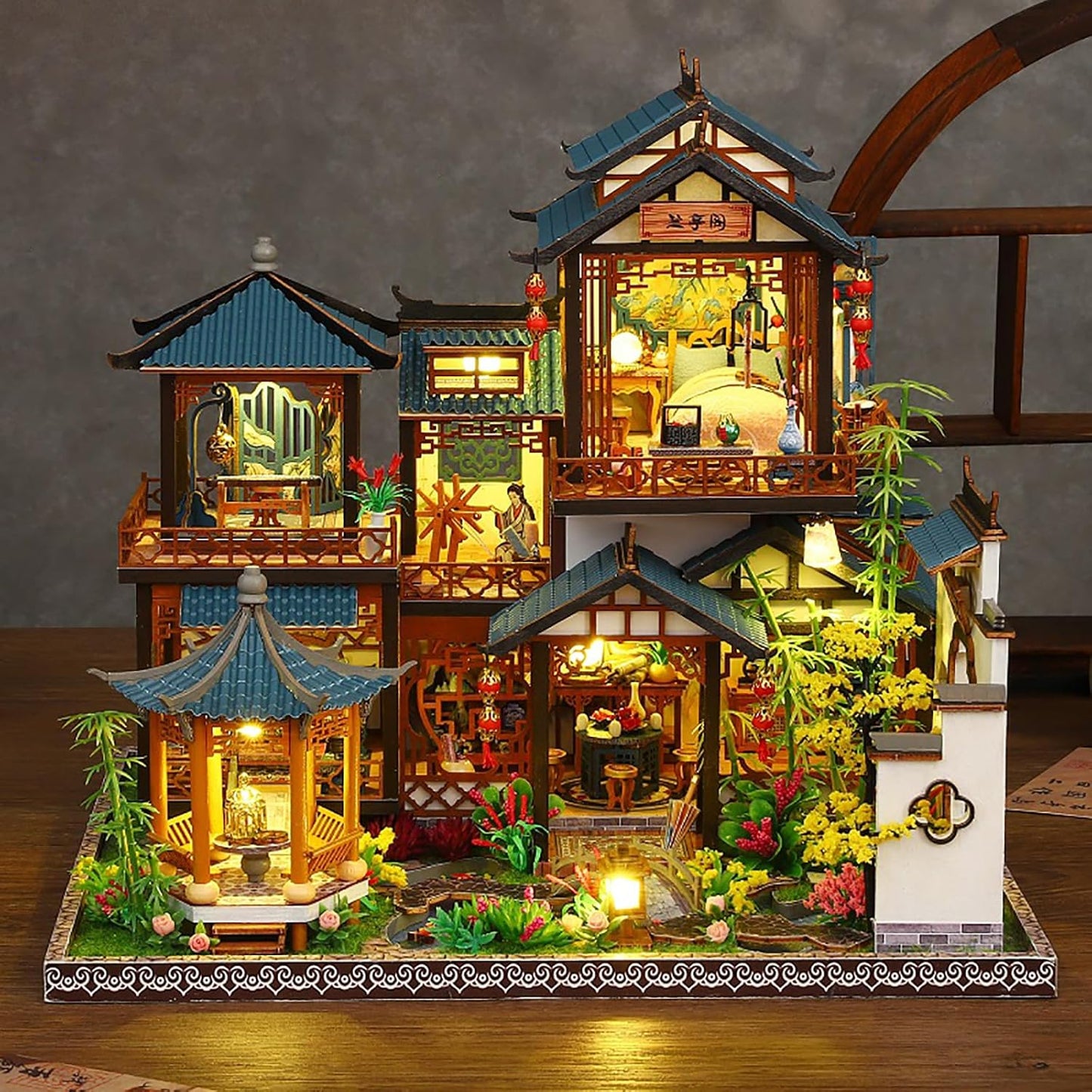 DIY Book Nook Kit - DIY Miniature Dolls House Kit with Furniture and LED Light, 3D Puzzle Wooden Art Bookends, Model Kits for Adults to Build (Yayun Lanting)