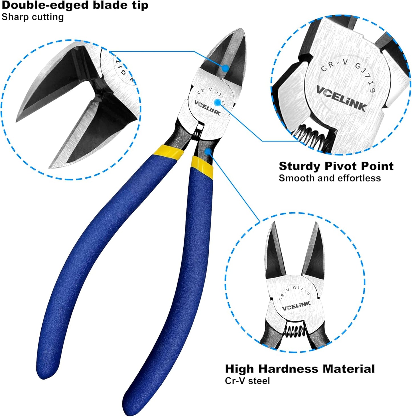 VCELINK Wire Cutters, 6-inch Side Cutter, CR-V Small Flush Cutter, 2 Pack Professional Small Wire Cutter with Spring-loaded for Artificial Flowers, Floral, Jewellery Making, and DIY Model Making