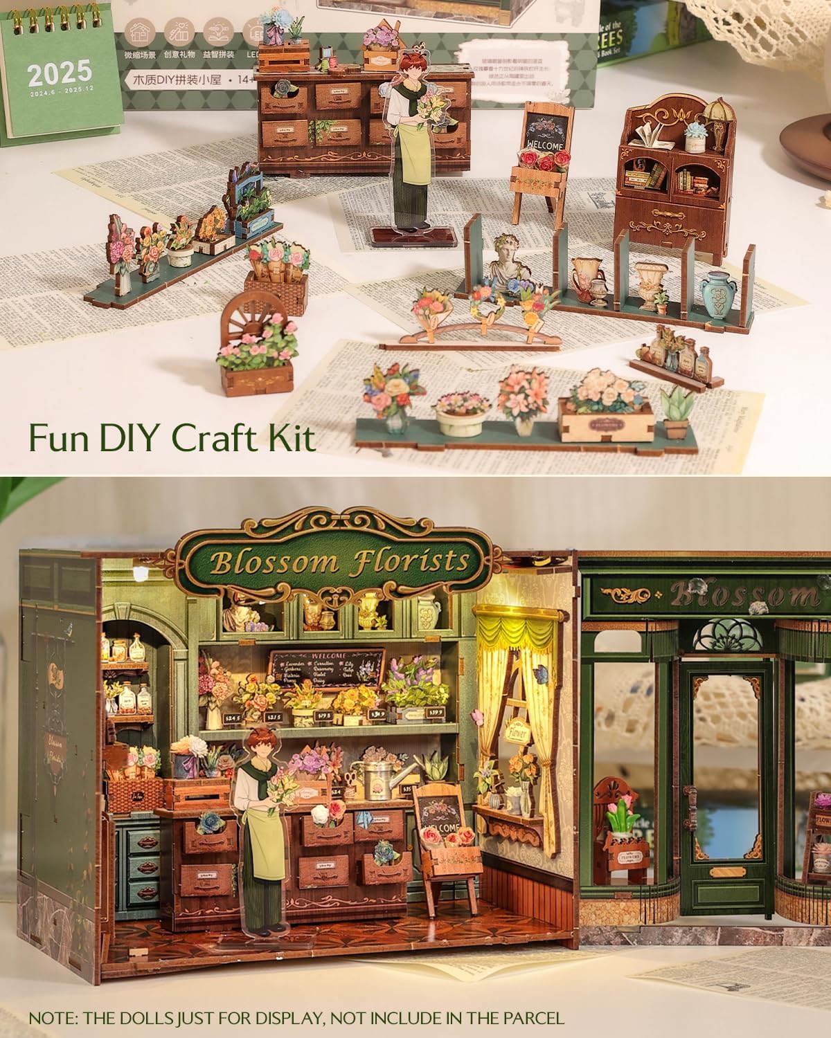 CUTEBEE Book Nook Kit - DIY Miniature House Dollhouse Kit for Adults and Teens, Booknook Tiny House Bookshelf Decor 3D Wooden Puzzle, Gifts for Family, Friends (Blossom Florists)