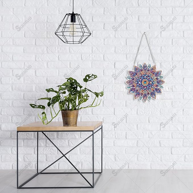 Diamond Art Painting Hanging Kit Mandala, DIY Diamond Gem Painting Ornament Pendant, Acrylic Board Gem Painting Sign Kit for Adult