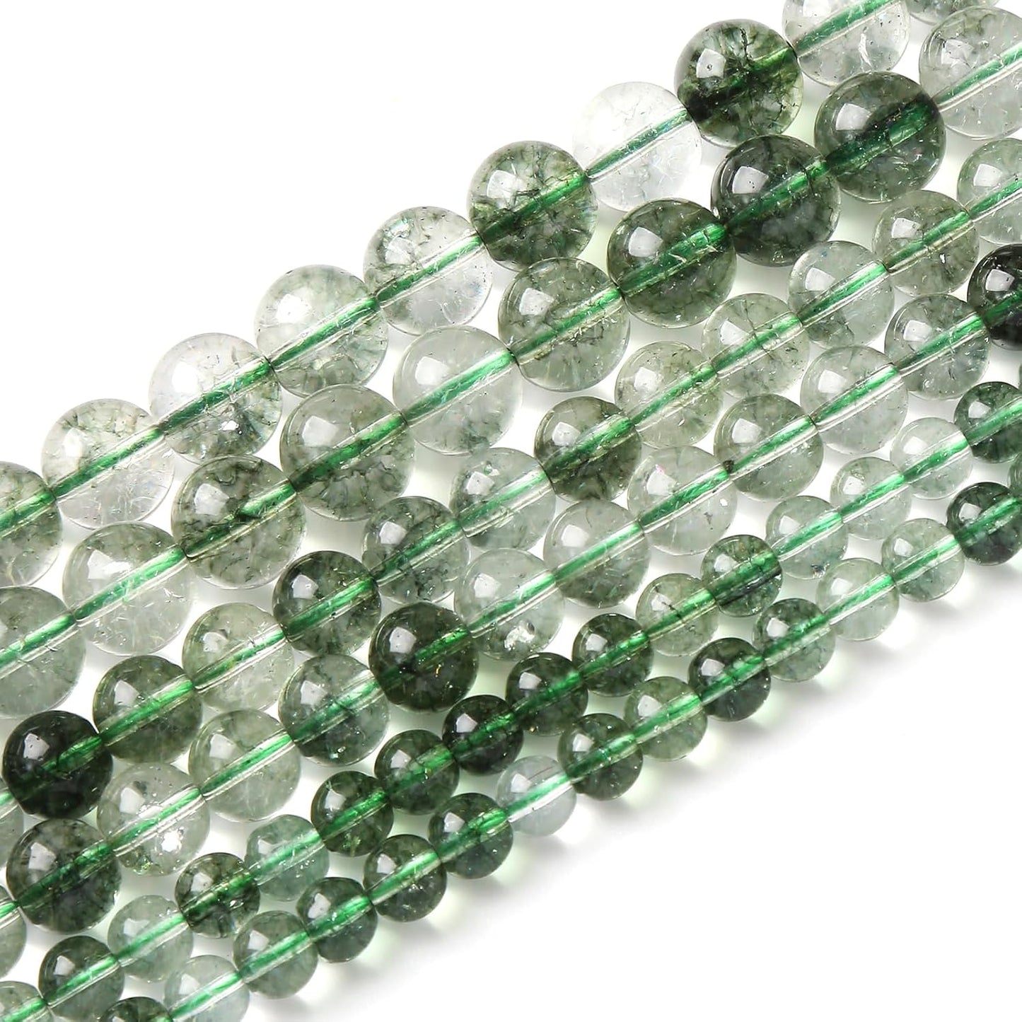 32PCS 12MM Green Crackle Phantom Ghost Crystal Beads for Jewelry Making DIY Bracelet Necklace Accessories 15" Energy Healing Power Stone Beads
