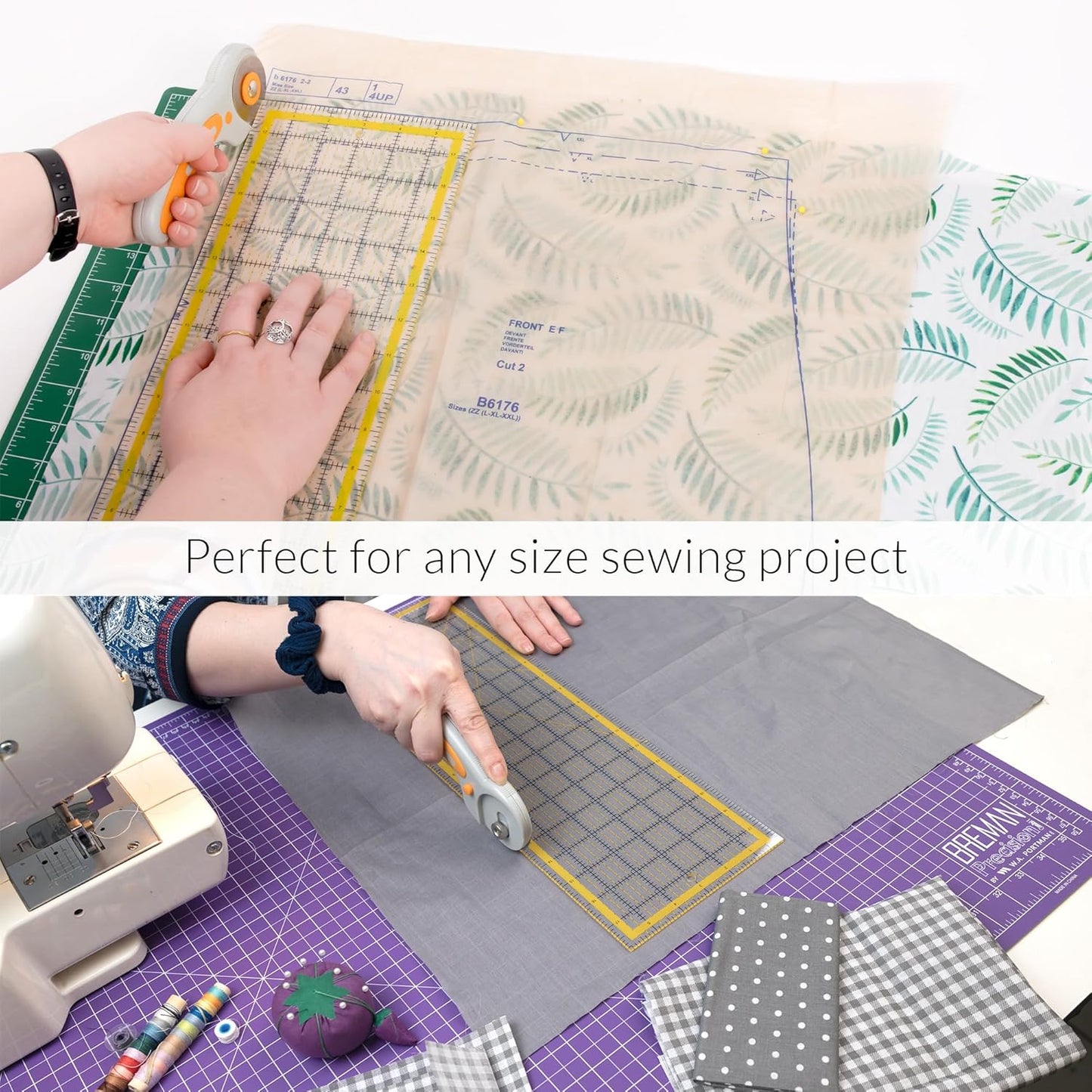 Breman Precision Quilting Rulers – 6x18 Inch Clear Acrylic Rulers for Quilting and Sewing – Laser-Cut Edge, Easy-Read Grid Lines, Angled Markers – Fabric Guide for Left & Right-Handed Users