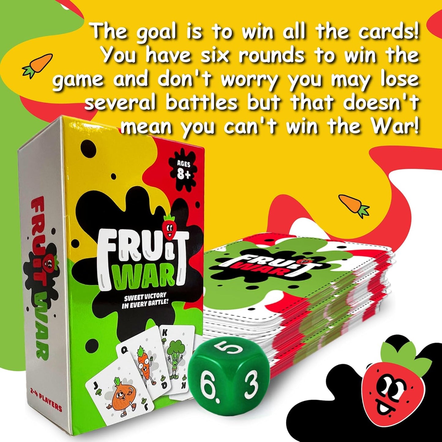 Games Fruit War, A Family Friendly Game That is a Twist on The Classic Card-Game of War, with Quicker Play, Intense Battles and Fun Characters. 2-4 Players Ages 8+ (Red)