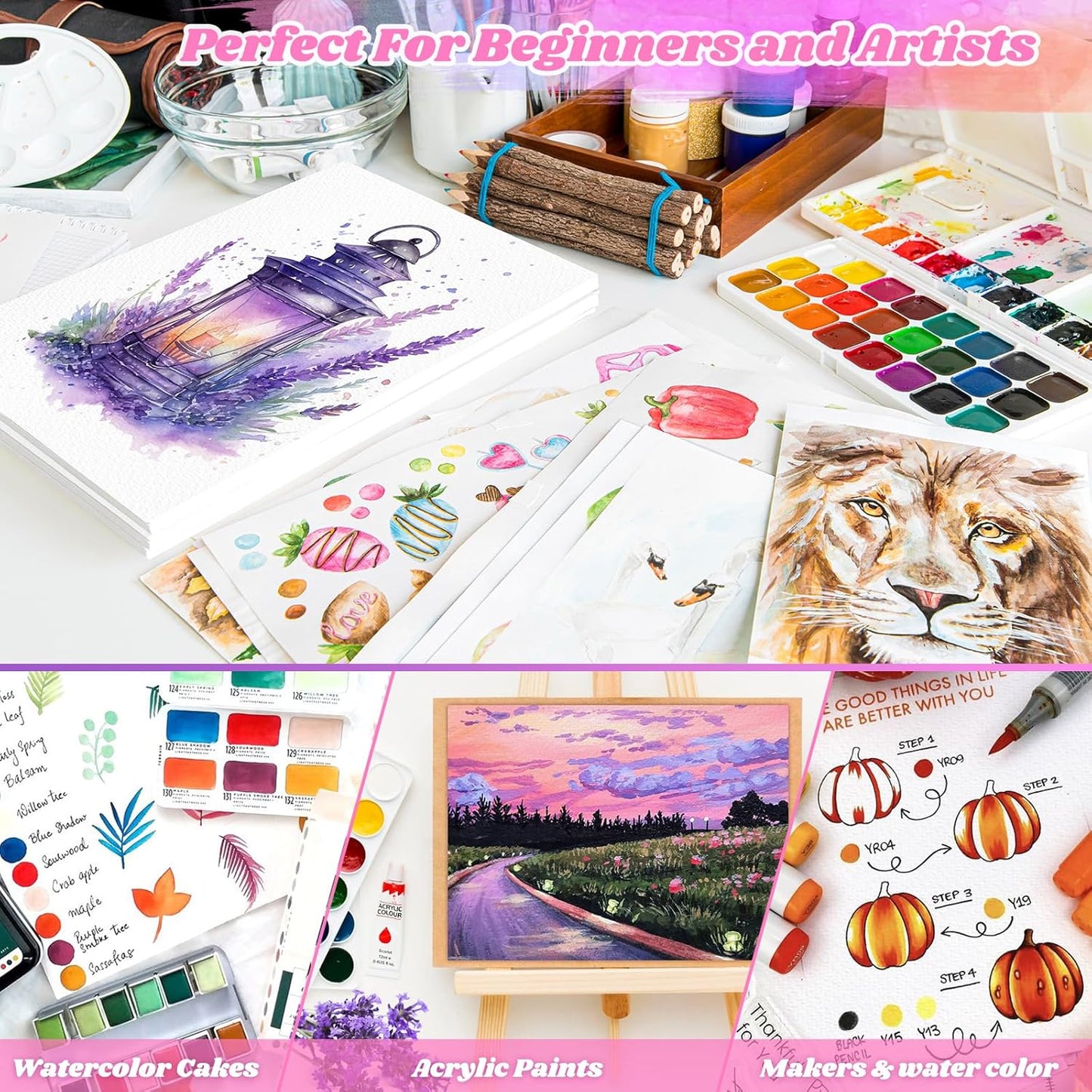 64 Sheets Watercolor Paper, 5"x7" Water Color Paper, 140lb/300gsm Artist Sketch Easel Acrylic Painting Loose Drawing Paper Bulk, Art Supplies for Kids Child Adults, Watercolors, Watercolor Paint Set