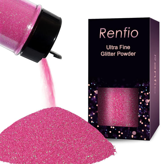 Renfio Iridescent Ultra Fine Glitter Powder Resin Supplies Glitters 1.94 Oz (55g) PET Flake Crafts Sequins 1/128" 0.008" 0.2mm Epoxy Chips Flakes for Tumblers Slime Painting - Rose Pink