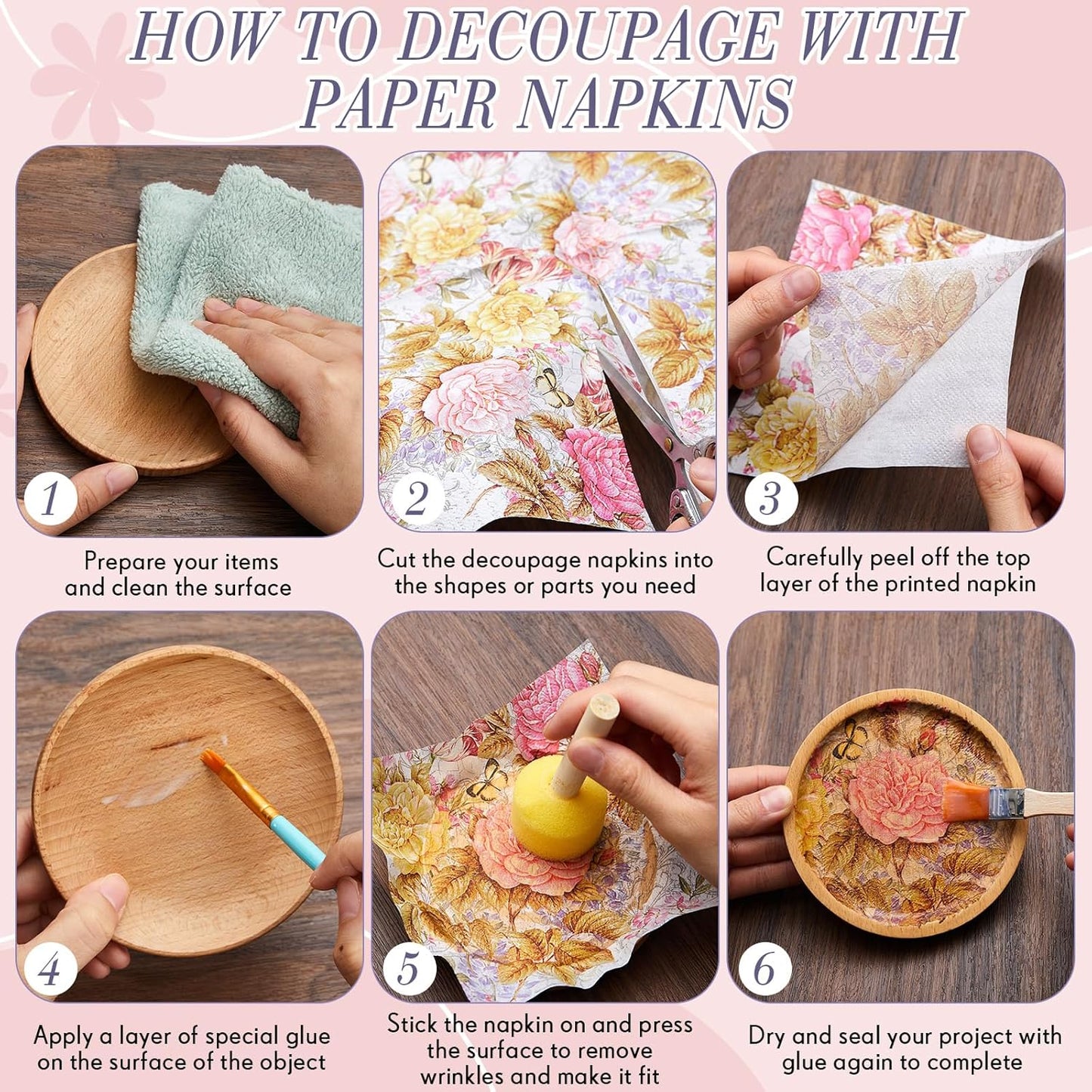 Crtiin 36 Pack 9 Styles Decoupage Napkins Assorted Floral Decorative Decoupage Napkins Chinoiserie Cocktail Paper for DIY Crafting Birthday Party, Each Unfolded 13 Inch(Rural Floral)