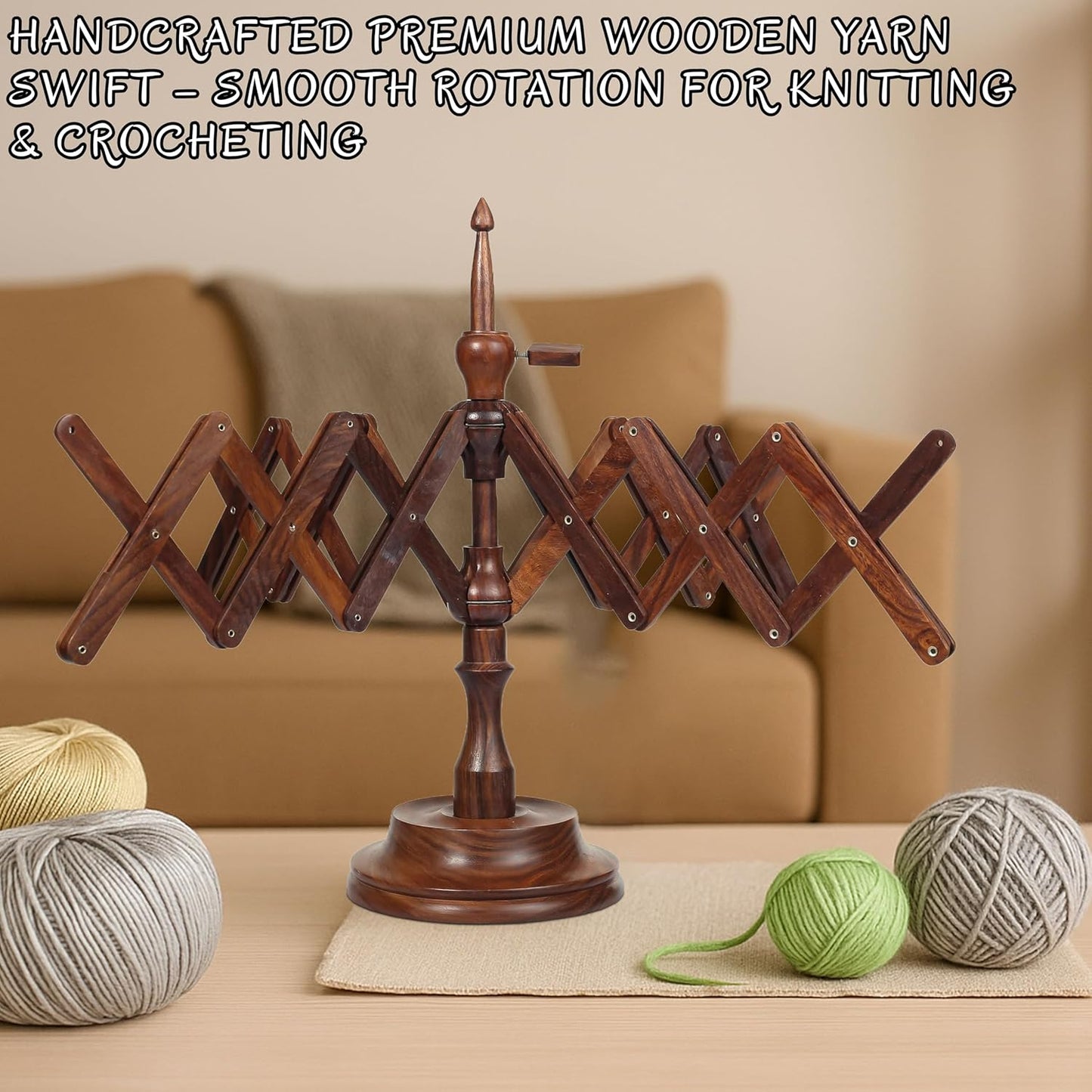 Bhartiya Handicrafts Rosewood Table Top Yarn Swift | Hand Operated Yarn Winder Swift | Yarn Winder for Swift Winding Lines (Design 2)
