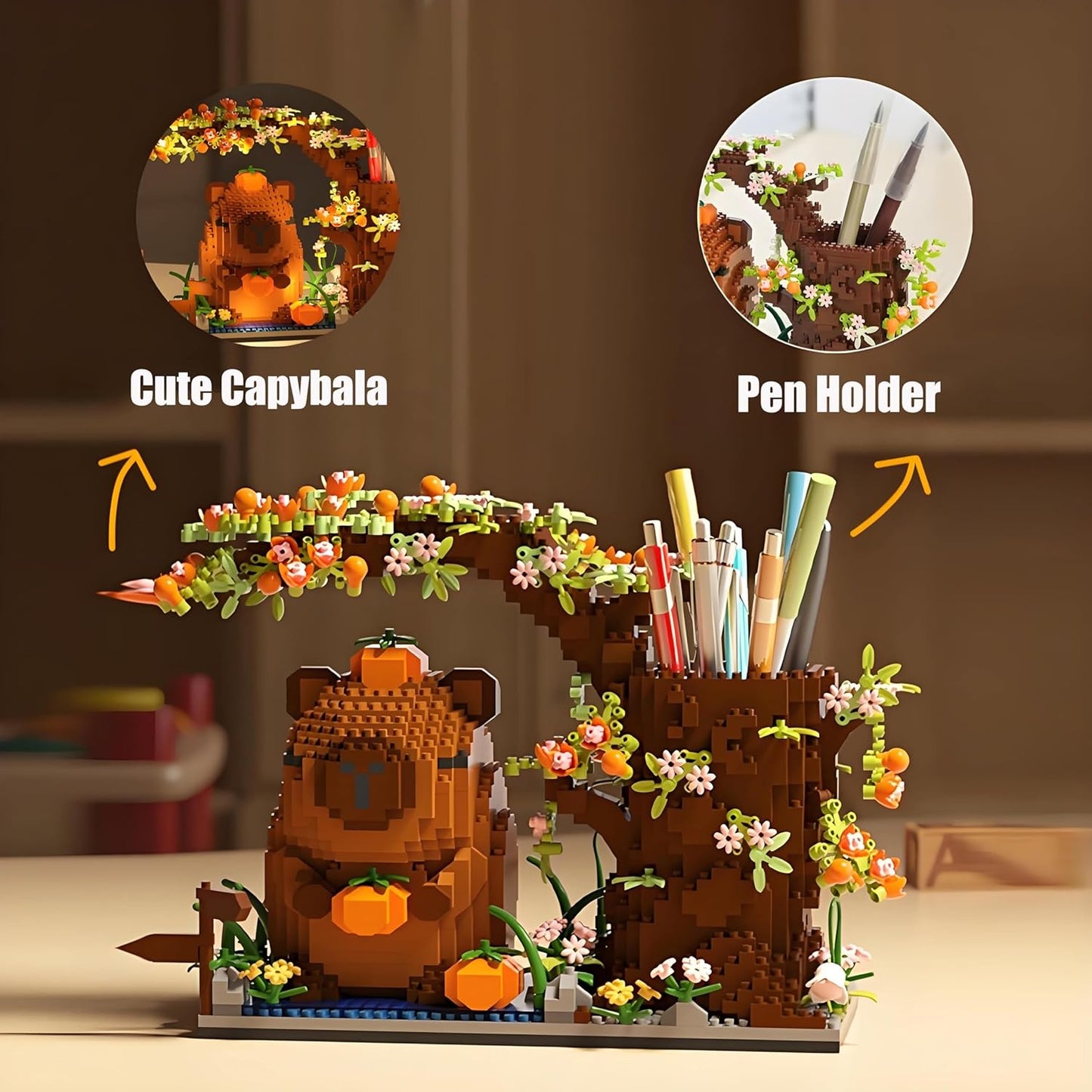 Capybara Building Blocks Set -1880PCS Cute Animals & Flowers Building Bricks Kit Kawaii Capybara Gifts Toy for Kids Age 6+, Capybara Stuff Pen Holder&Desk Organizer, Arts & Crafts for Boys Girls Adult