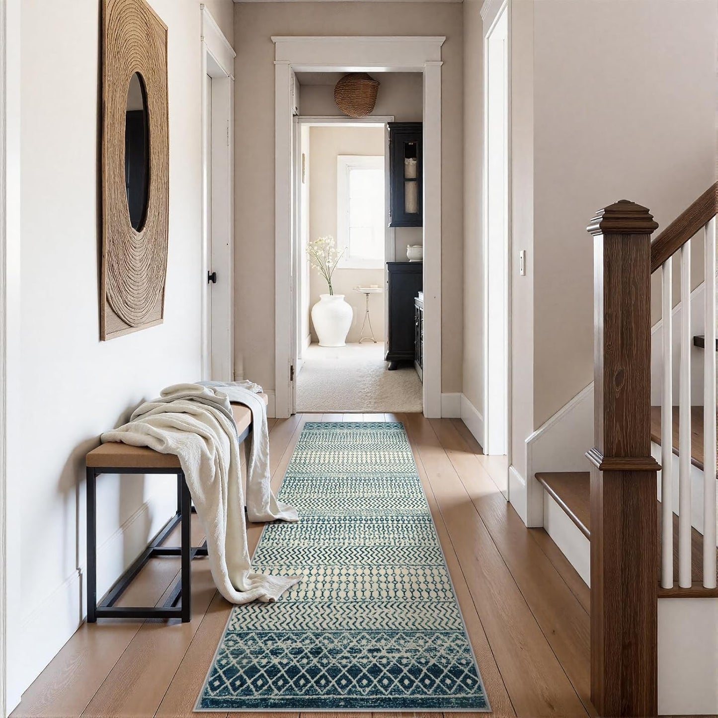 Moroccan Runner Rug 2'6''x8', Non Slip Hallway Runner Rugs for Kitchen Floor, Soft Low-Pile Entry Way Rugs Indoor Floor Carpet for Bedroom Bathroom Laundry Room