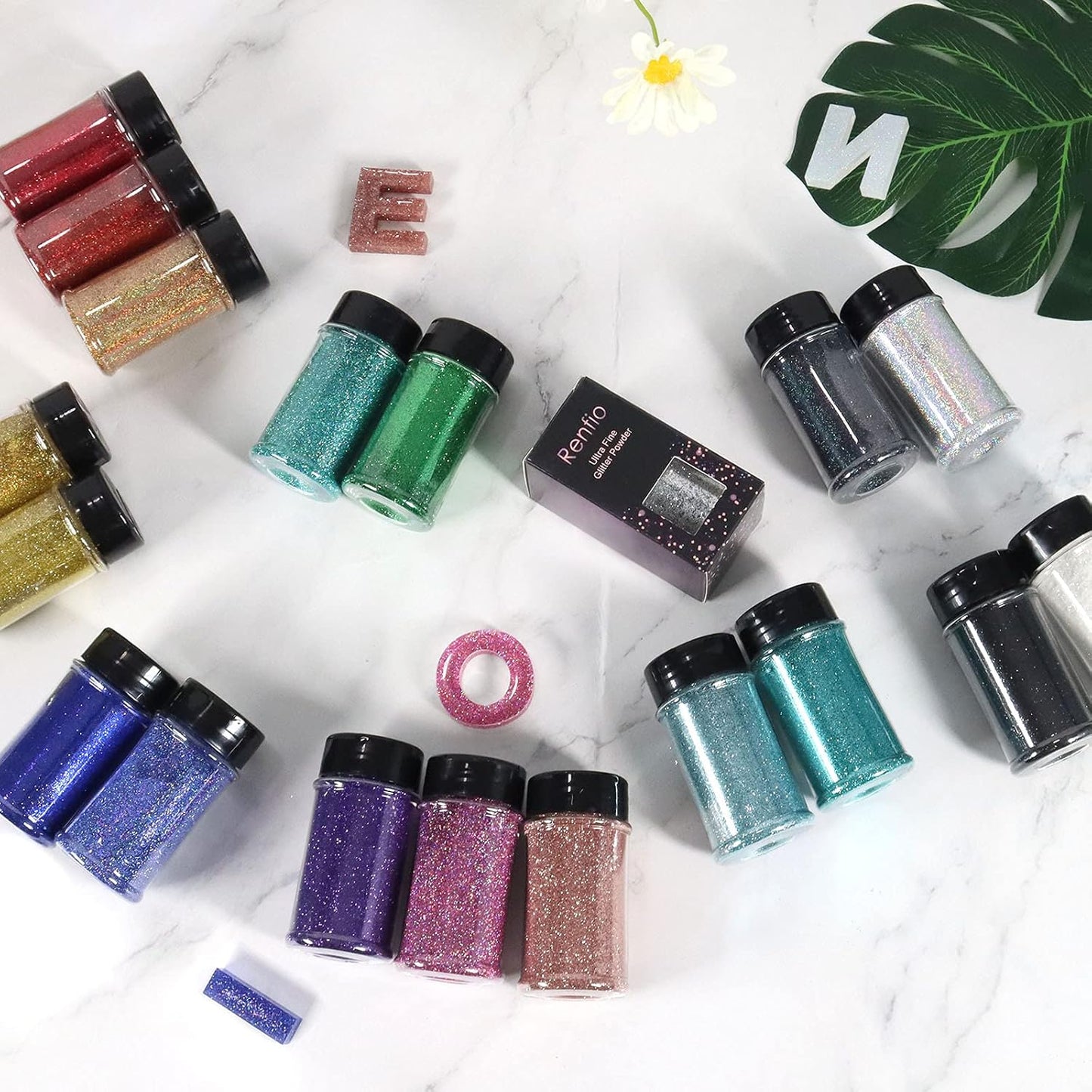 Renfio Ultra Fine Glitter Powder Metallic Resin Glitter 2.11 Oz (60g) PET Flakes Crafts Sequins 1/128" 0.008" 0.2mm Epoxy Chips Flakes for Tumblers Slime Roses Decoration - Deep Ocean