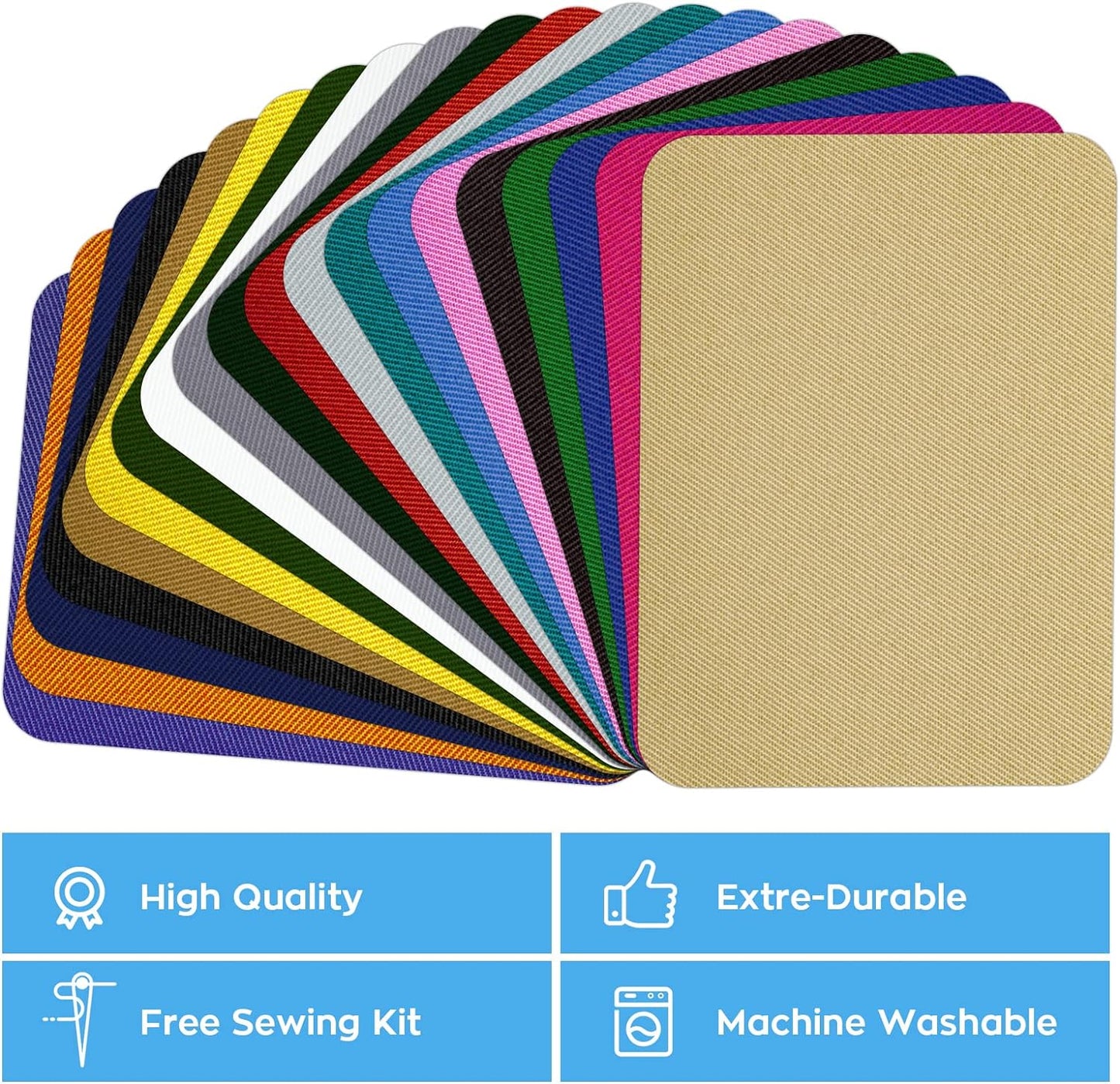 HTVRONT Iron on Patches for Clothing Repair, 20 PCS Multi-Colored Fabric Patches for Clothes Repair, 20 Shades Iron Patches for Clothes, Clothing Repair Decorating Kit 3.7" by 4.9"