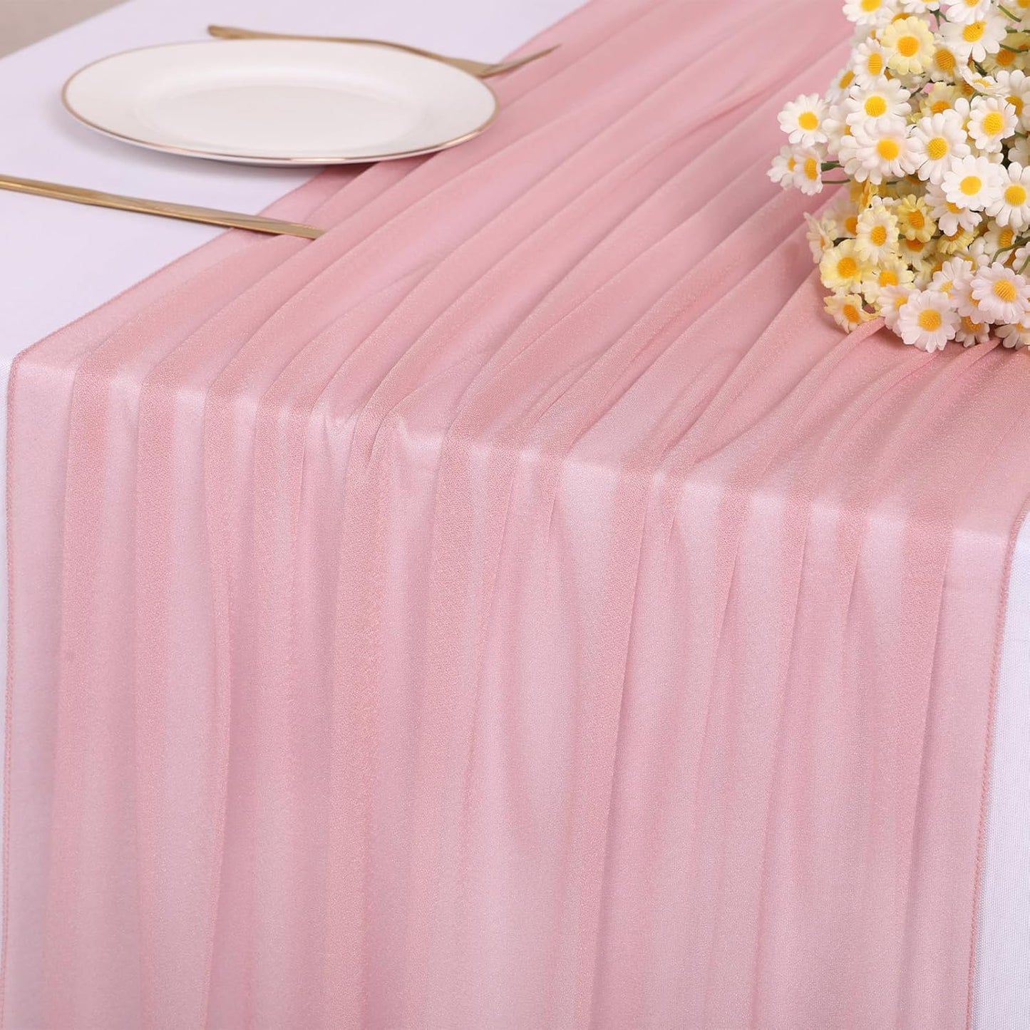 10ft Dusty Rose Chiffon Table Runner 30 x 120 Inches Sheer Romantic Table Runner for Boho Wedding Birthday Party Bridal Baby Shower Decoration
