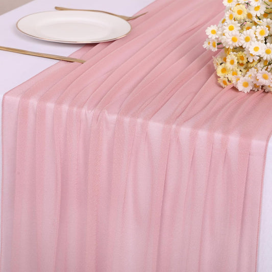 10ft Dusty Rose Chiffon Table Runner 30 x 120 Inches Sheer Romantic Table Runner for Boho Wedding Birthday Party Bridal Baby Shower Decoration