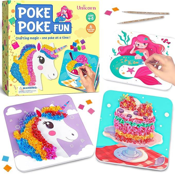 Arts and Crafts for Kids-Poke in Art Kits, 6 Designed Educational Insights Tufting Kits, Create Mess Free Activity, DIY Sensory Activity Set for Toddlers, Fun Kids Craft Gift for Girls Boys Ages 4-8