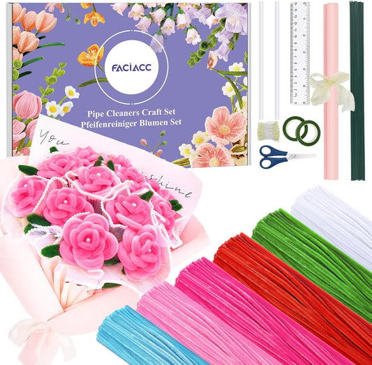 FACIACC 600PCS Pipe Cleaners Craft, 6 Assorted Colors Chenille Stems for DIY Bouquet Christmas Gift Party Decor (Red)