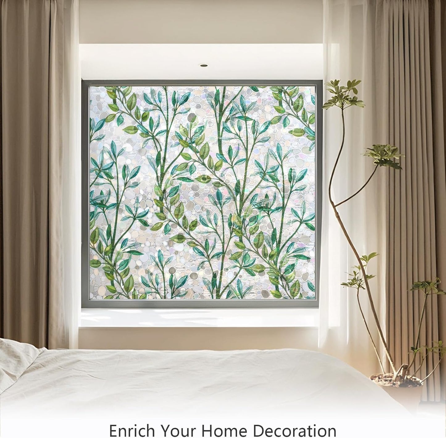 LEMON CLOUD Window Privacy Film, Stained Glass Window Film, Decorative Rainbow Window Clings, Static Cling Non Adhesive Door Stickers, Anti-UV Sun Blocker Heat Control for Home 17.5 x 78.7 inches