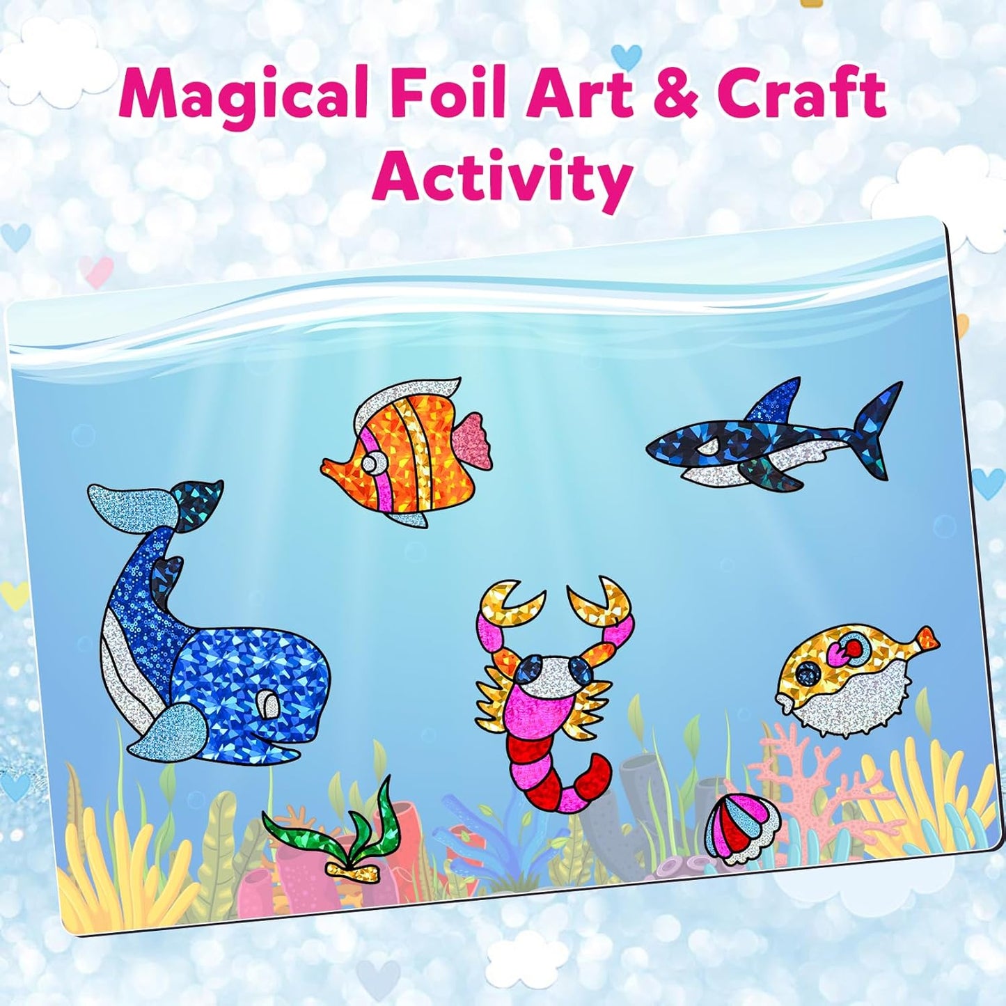 Foil Art Kit for Kids - Foils Fun Craft Kits & Supplies, No Mess Art for Kids, Foil Foam Stickers Art Craft Activity for Kid, DIY Creative Activity Birthday Christmas Gift Travel Toys for Girls Boys