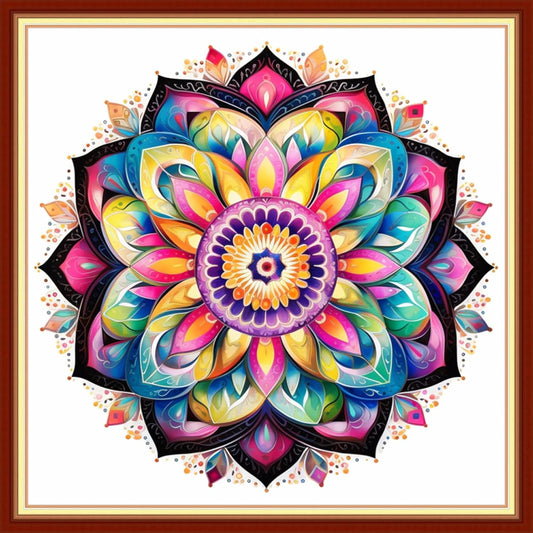 Redxing Stamped Cross Stitch Kits Full Range of Embroidery Starter Kits- Needlepoint Counted Cross Stitch Kits for Beginner Adults 11CT Printed Embroidery Kit-Colorful Mandala 18x18 inch