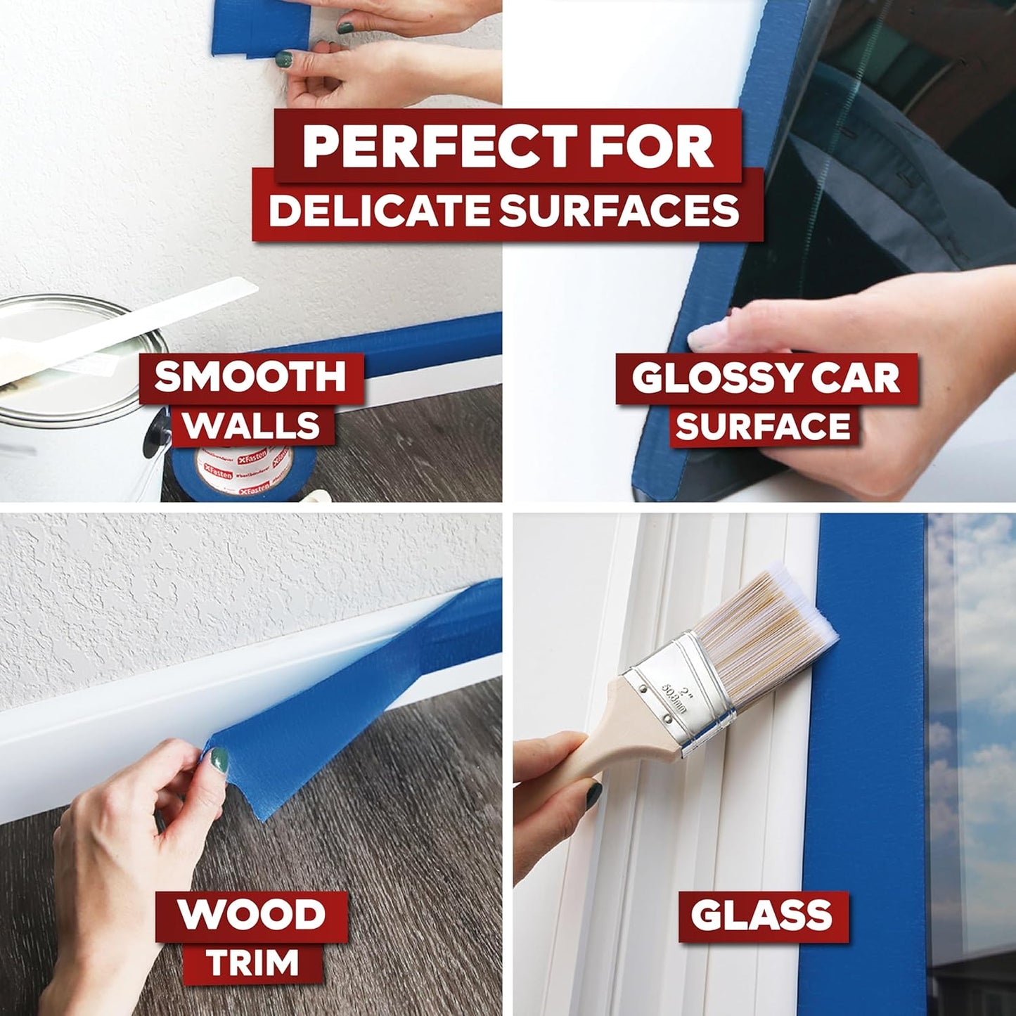 XFasten Blue Painters Tape Bulk 3-Inch x 60-Yards (12-Pack, 2160ft Total) Wall Safe Painters Tape 3 Inch Wide, Blue Masking Tape Bulk, Paint Tape for Walls, Painting, Automotive