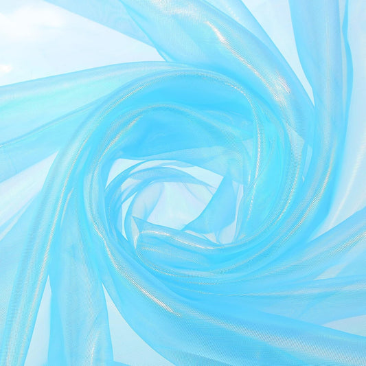MECCANIXITY Iridescent Sheer Organza Fabric, 2 Yards x 59 Inches Solid Laser Holographic Shiny Fabric Organza Cloth for Wedding, Curtains, Costume, Photo Background, Sky Blue