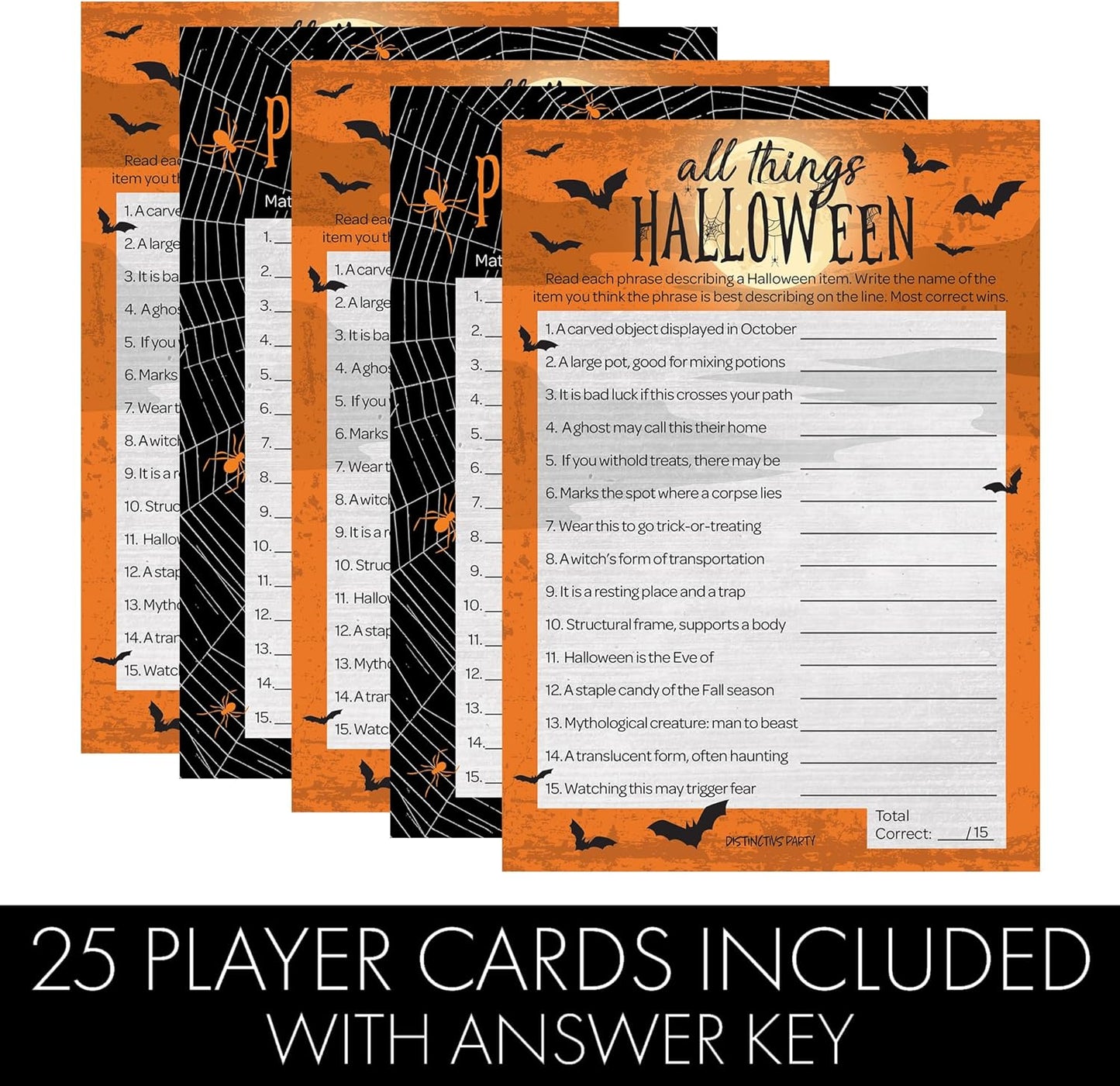 DISTINCTIVS Halloween Party Games, Halloween Trivia and Phobia Match 2 Game Bundle, 25 Dual-Sided Cards for Kids, Adults, Classrooms, and Fall Events