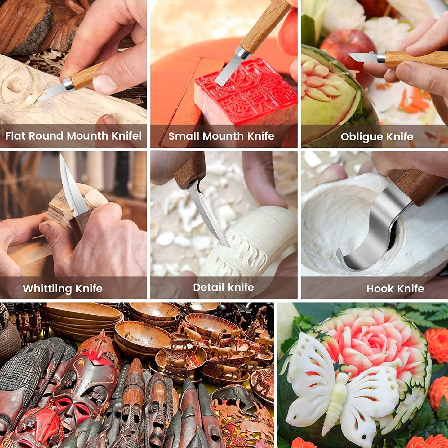 10Pcs Wood Carving Kit, Beginner Set With Resistant Gloves, Spoon & Whittling Knife, Sandpaper for Woodworking