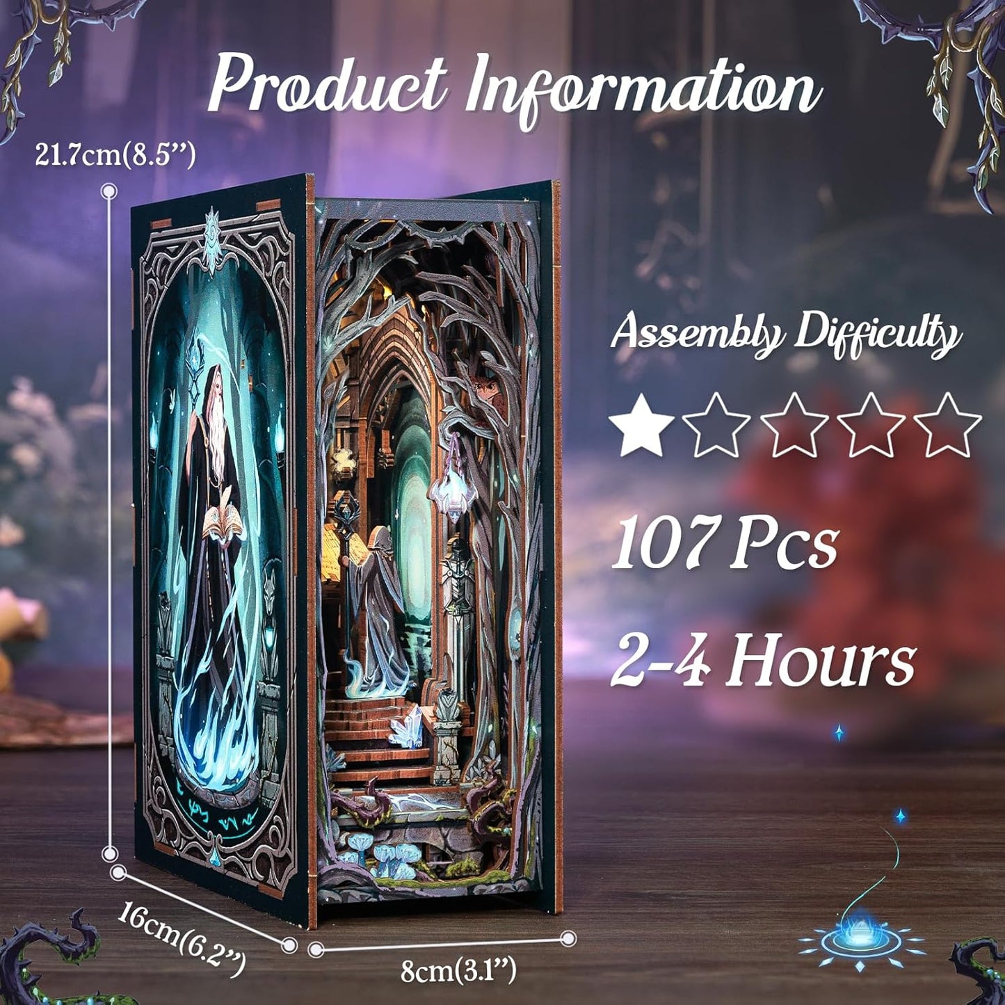 Cutefun Book Nook Kit - Decorative Bookend Alley Build Model with LED Light, DIY Miniature Dollhouse Kit 3D Wooden Puzzle for Adults, Teens, Crafts Gifts for Bookshelf Decor (The Gate of Wonderland)