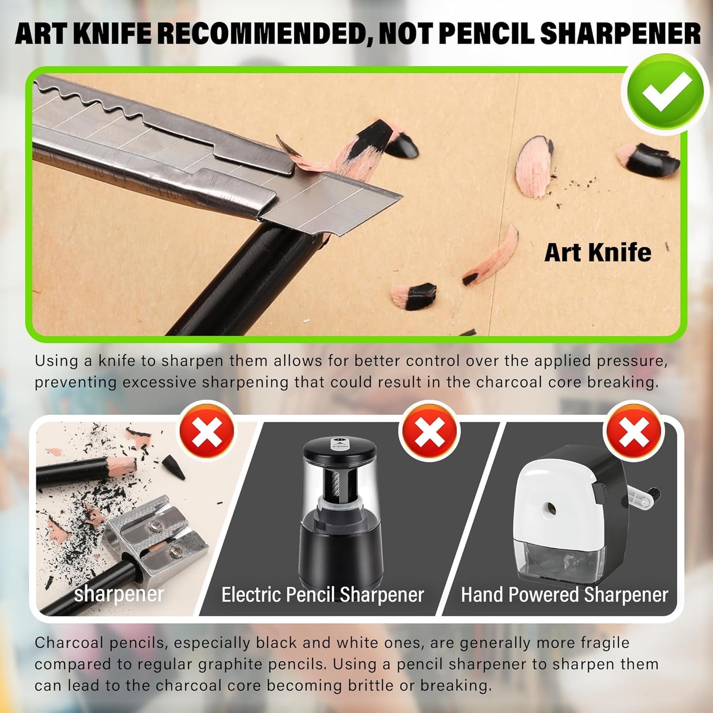 KALOUR Pro Colored Charcoal Drawing Set,12 Pieces Pastel Chalk Pencils for Sketching, Shading, Blending, Portrait, Black White Charcoal for Beginners & Artists