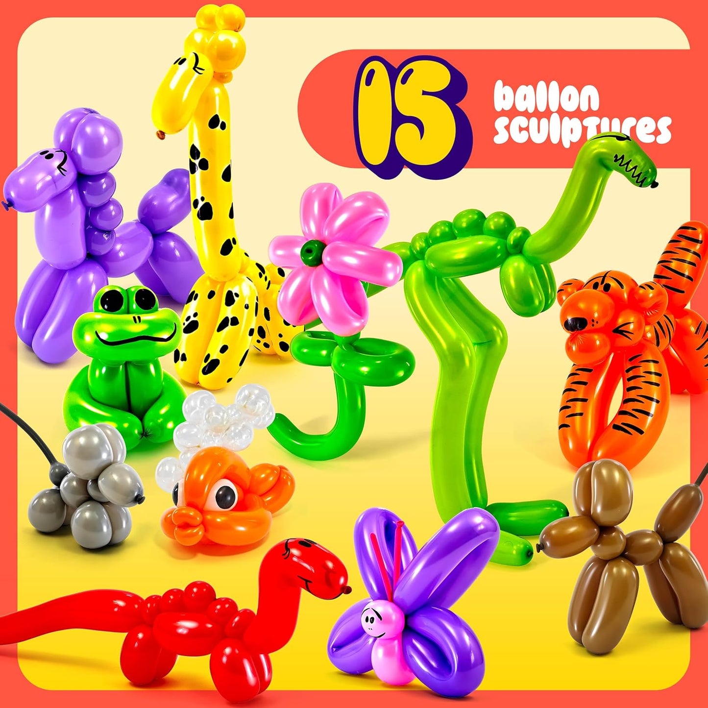 Balloon Animal Twisting Kit with Pump for Kids - Boy & Girl Christmas Gift - Birthday Gifts for Girls and Boys - Arts and Crafts for Kid Ages 8-12 - 6 7 8 9 10 11 12 Year Old - Animals Balloons