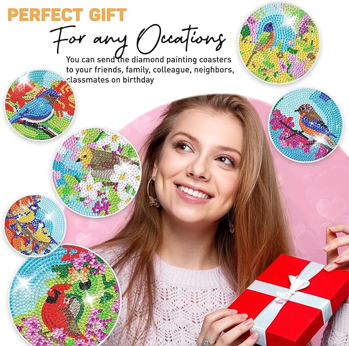 8 pcs Diamond Painting Coasters | Diamond Art Coasters | Birds Diamond Art Painting | Perfect Art Craft Gift for Birds Lover, Dad, Mom, Grandparents, Brother, Sister.