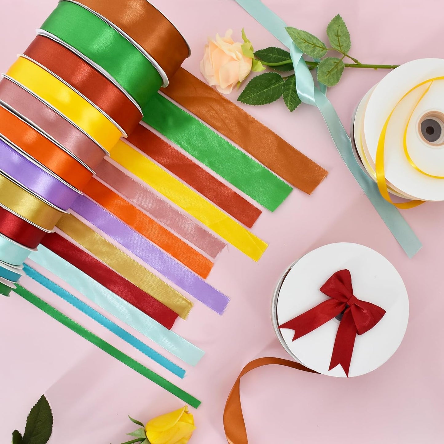 TONIFUL 3/8 Inch x 100yds Yellow Satin Ribbon Thin Solid Fabric Ribbons Roll for Gift Wrapping Invitation Floral Hair Balloons Craft Sewing Party Wedding Popsicles Decoration Valentine's Day Bouquet