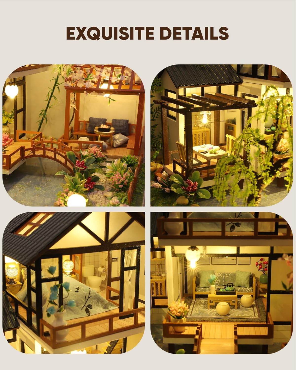 DIY Miniature House Kit, DIY Dollhouse Kit for Adults to Build, Mini House Kit with LED, Mayberry Street Miniatures, Ideal Gifts for Birthday, Valentine Christmas(Janpanese House)