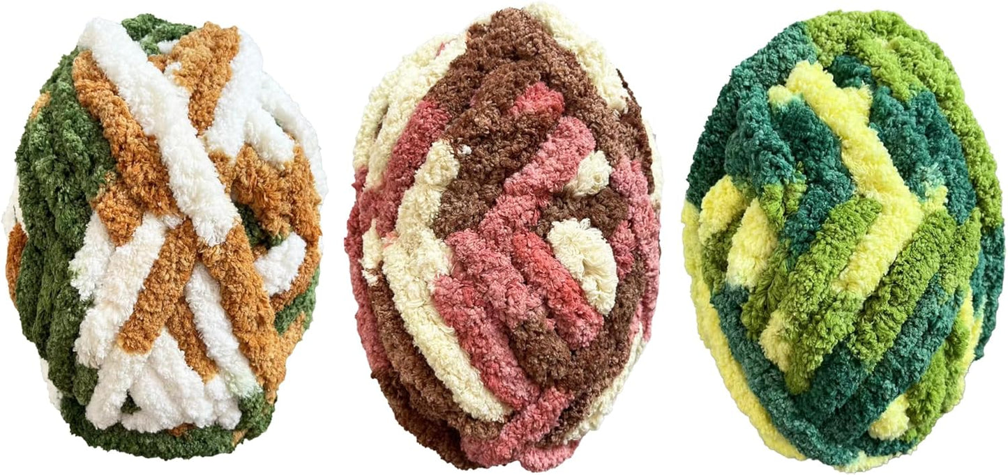 DDL&HEXI 4 Pack Super Chenille Chunky Yarn for Hand Knit, Blanket Making Kit, Jumbo Knitting, 4x8oz (226g) per Bag, Soft Polyester for Crochet, Knitting, and DIY Projects (217)