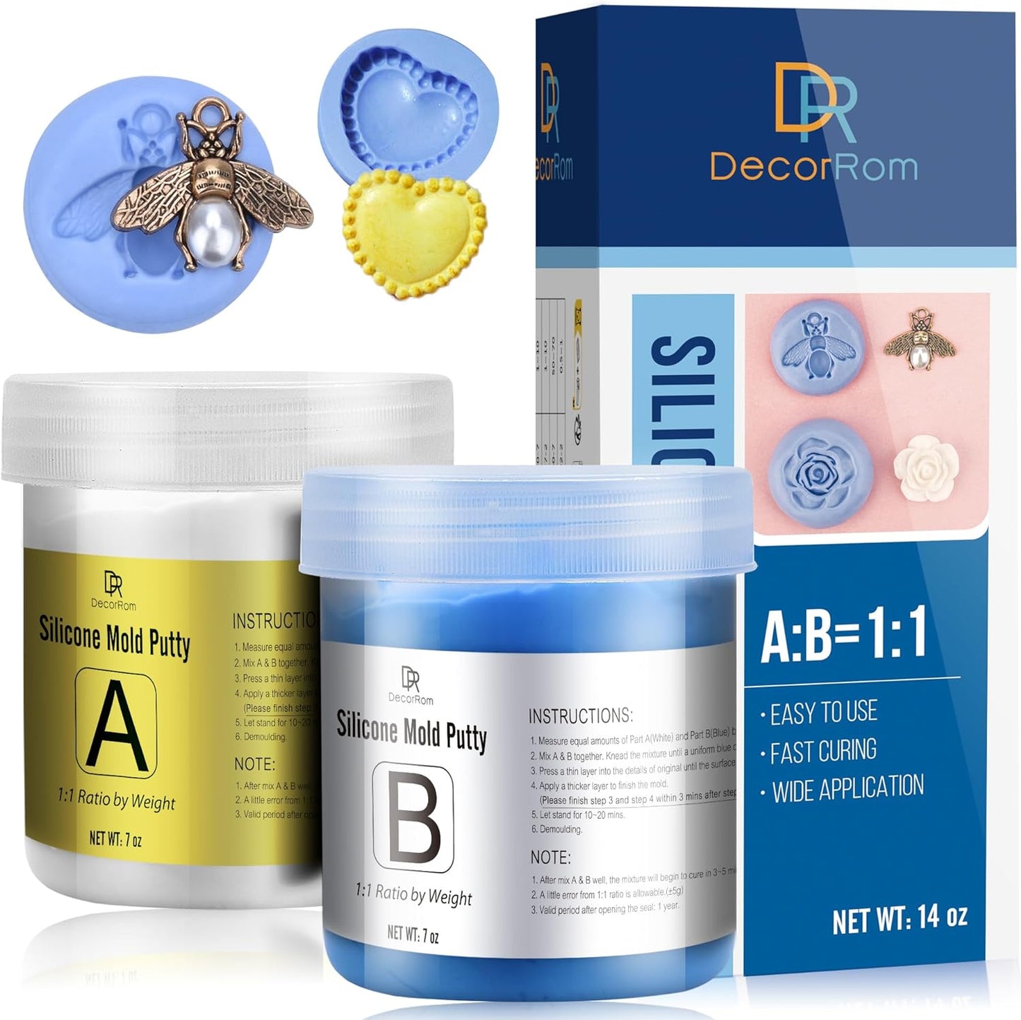 Silicone Putty - 7/8 LB Flexible Silicone Mold Making Kit for Reusable Silicone Molds Making - Easy 1:1 Mixing Ratio Fast Cured Molding Putty for Casting, Resin Molds, Soap Molds, Candle Molds