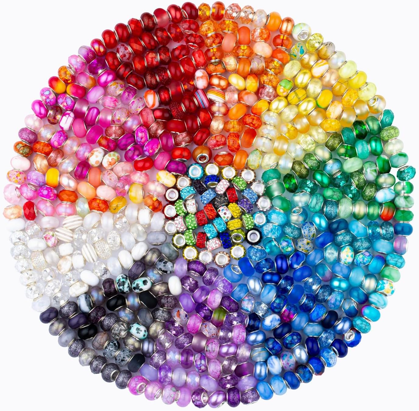 LAIDANLA Rainbow Large Hole Beads, 200pcs 15mm European Style, Resin, Plastic, Acrylic, Round, Loose Beads for Jewelry Making, Crafts, Decoration