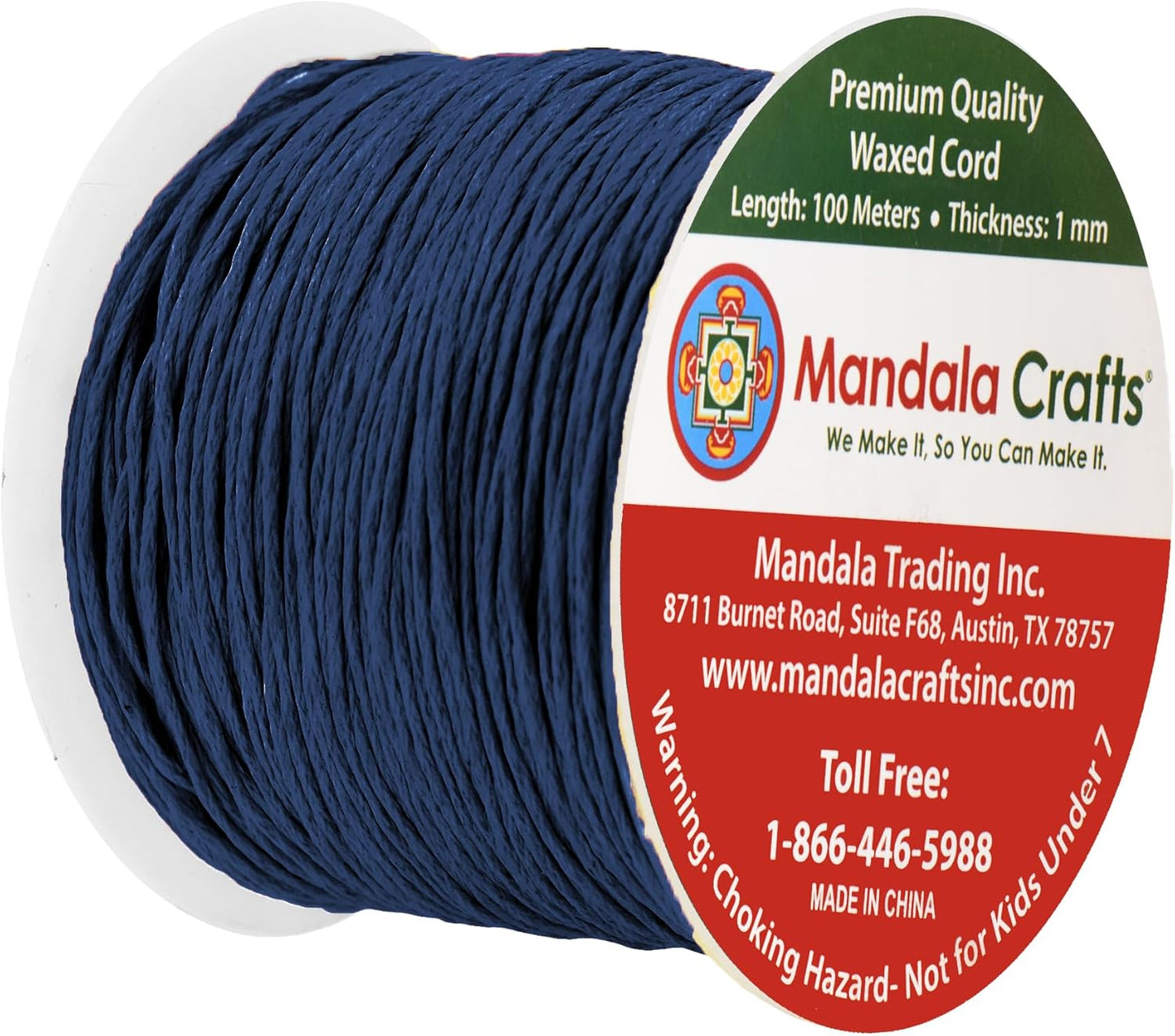 Mandala Crafts 1mm 109 Yards Navy Blue Cotton Waxed Cord for Jewelry Making Bracelet Cord Waxed String - Beading String Thread Jewelry Cords for Necklaces String