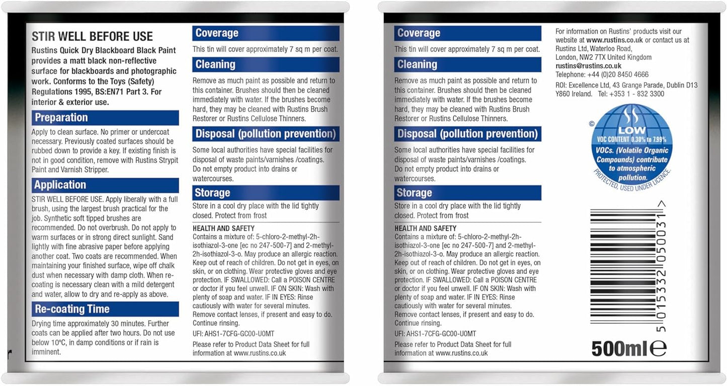 Rustins Blackboard Black Paint 500ml
