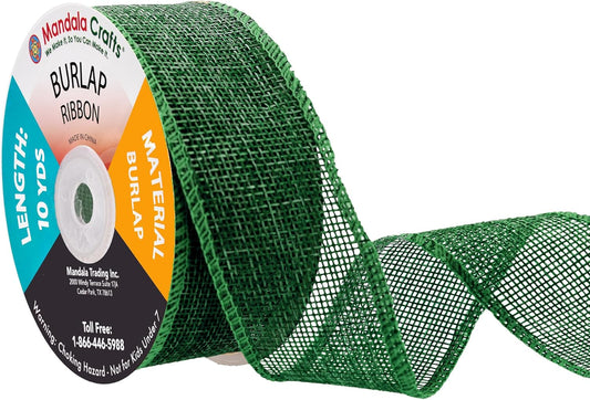 Mandala Crafts Green Burlap Ribbon 1.5 Inches Wide Jute Ribbons for Crafts - 20 Yds Roll Rustic Burlap Wrap Trim Ribbons for Wreaths Bows Wedding Party Decoration