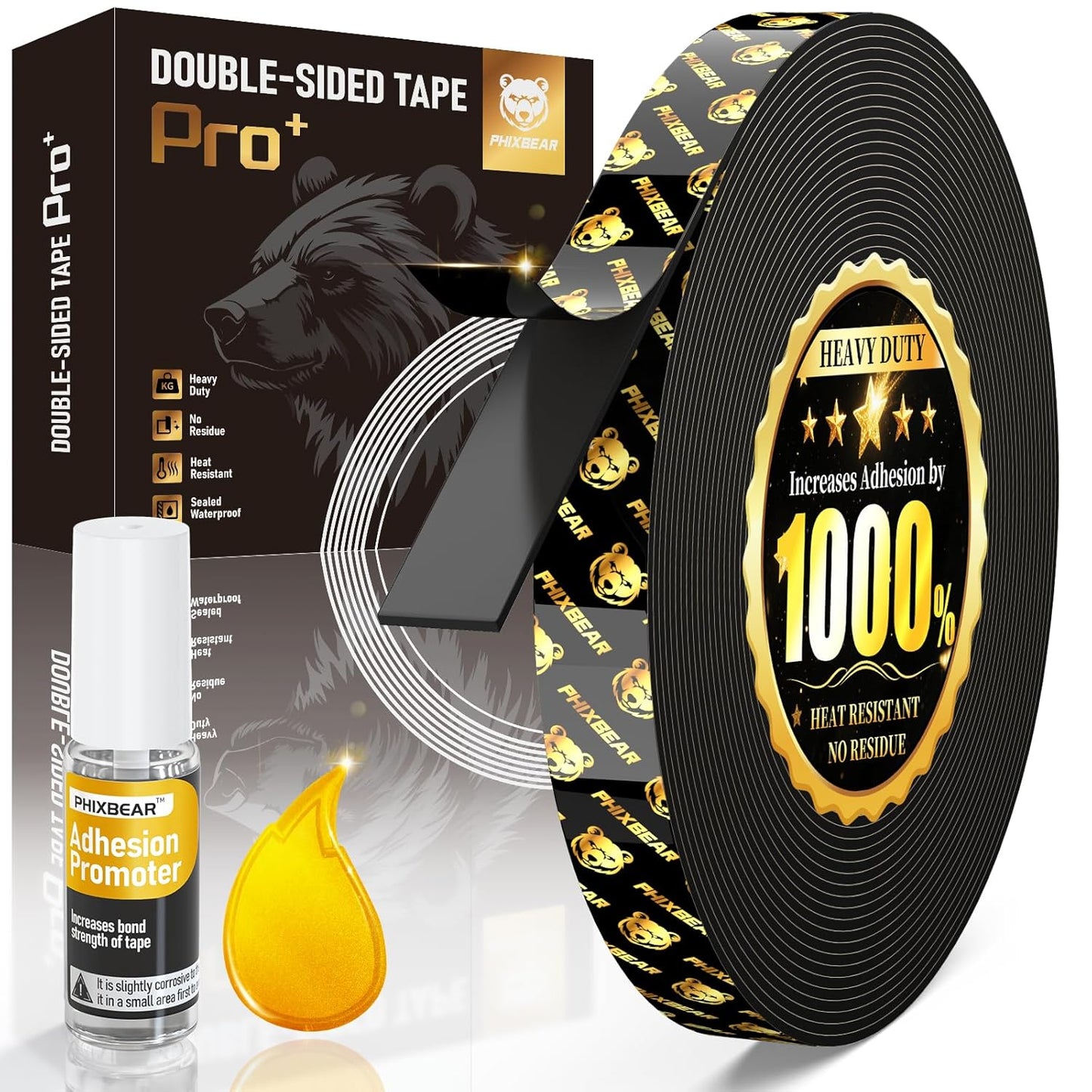 High Temp Resistant Heavy Duty Double Sided Tape Pro+ - Super Strong, Removable No Residue, Weatherproof - for Home, Outdoor, Automotive Use - 0.4" x 19.7 ft